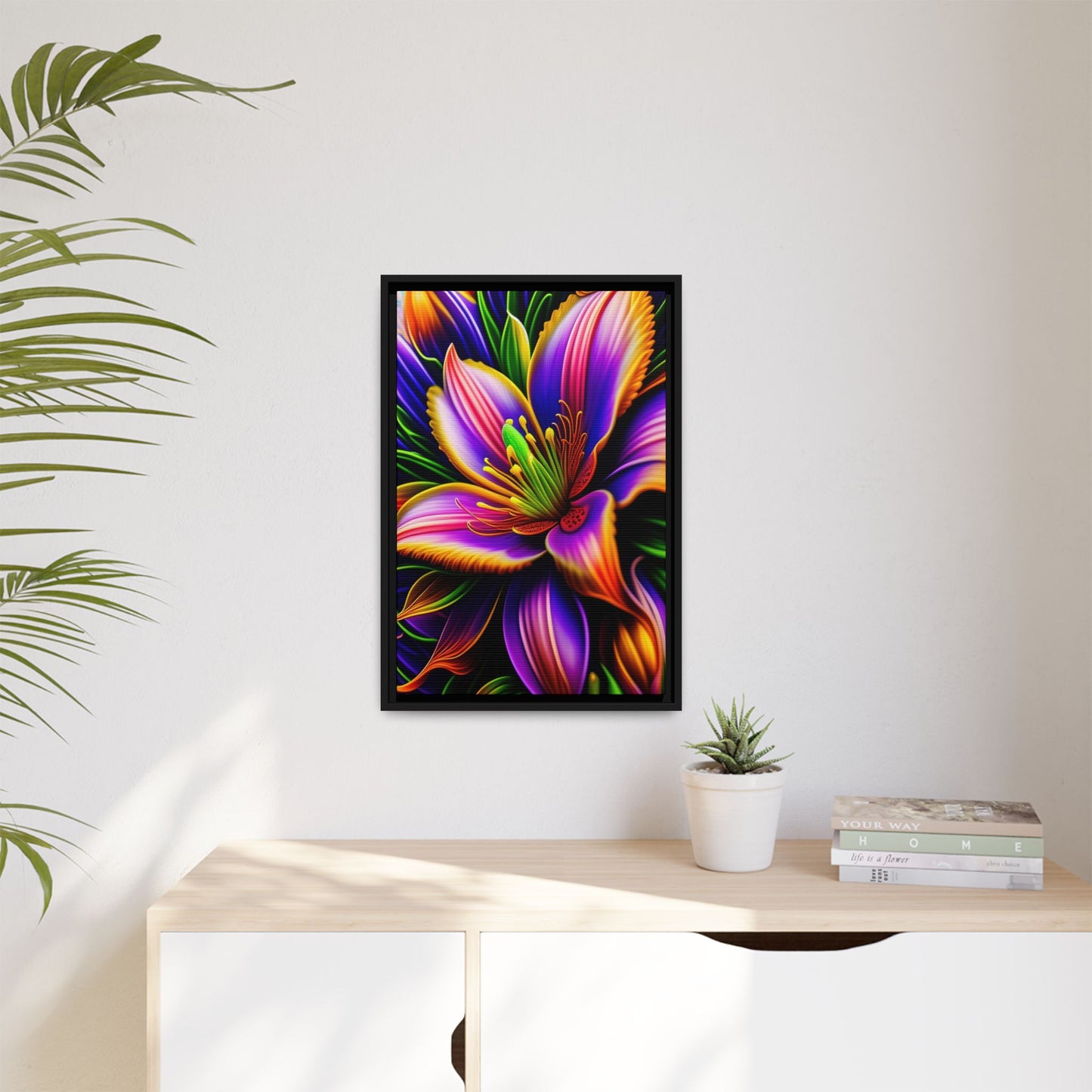 Vibrant Neon Floral Matte Canvas Print — Framed Wall Art