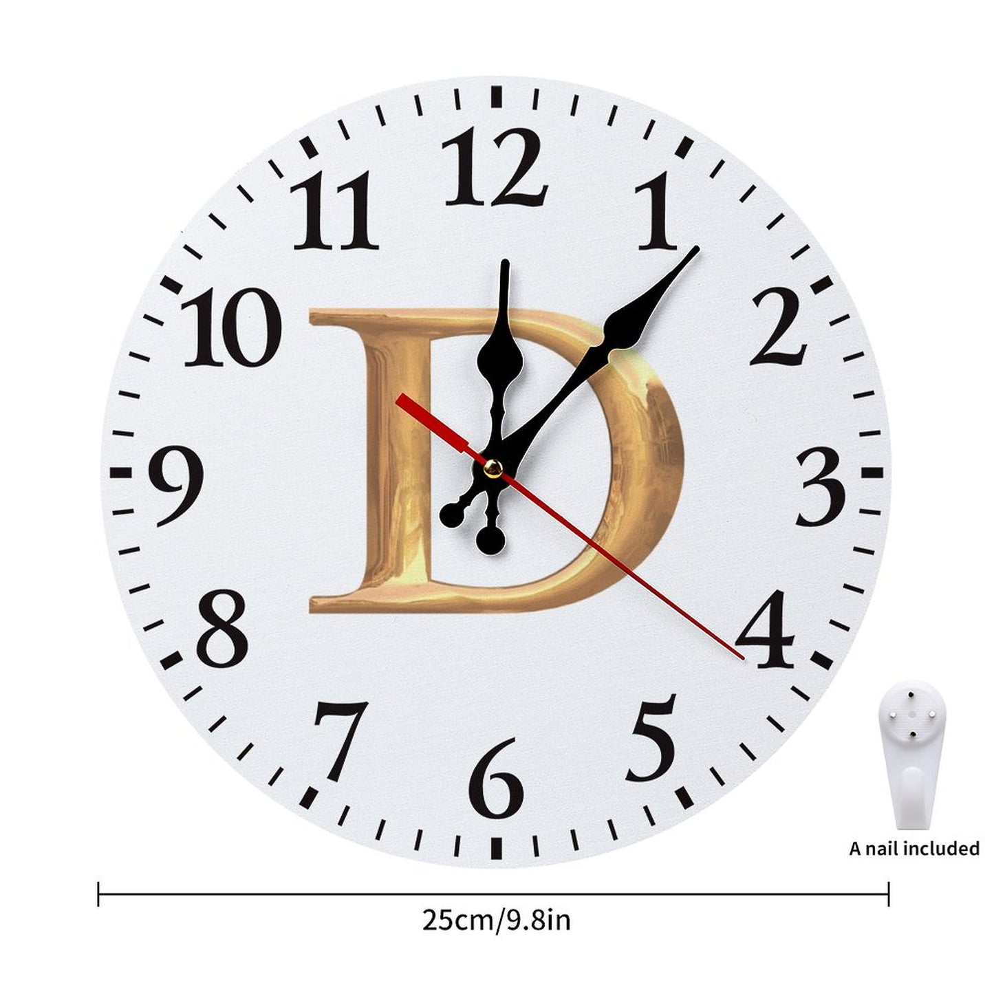 Modern Wooden Wall Clock - Letter D