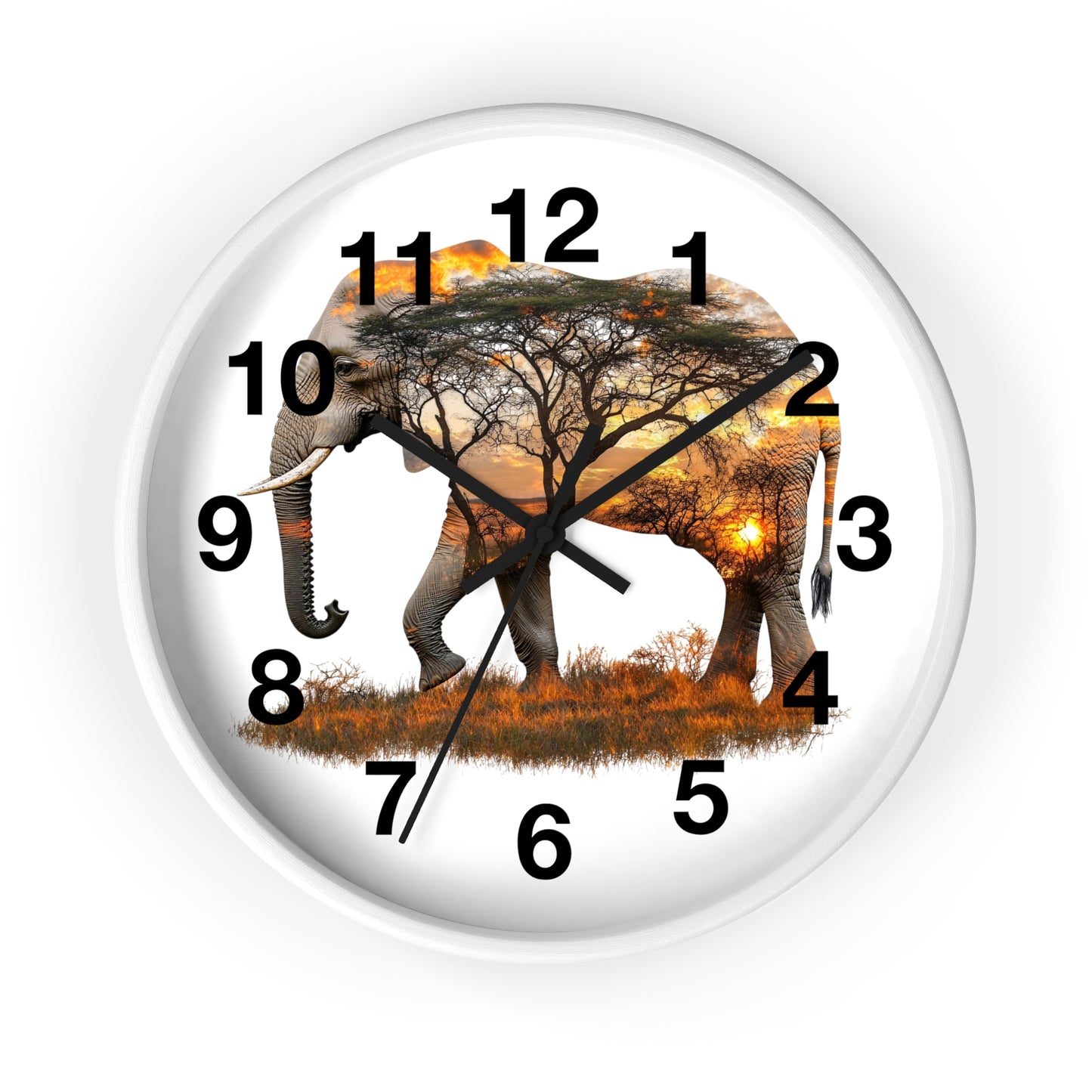 Elephant Sunset Wall Clock