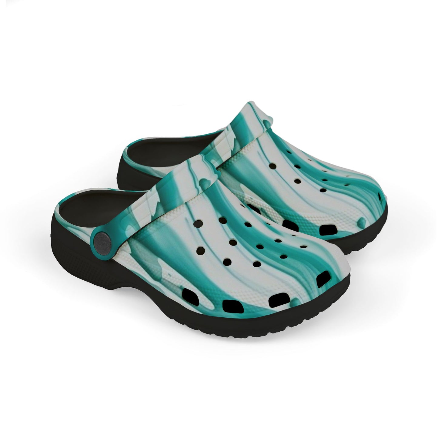 Kids Marble Aqua Foam Clogs — Watercolor Teal Slip-On Sandals