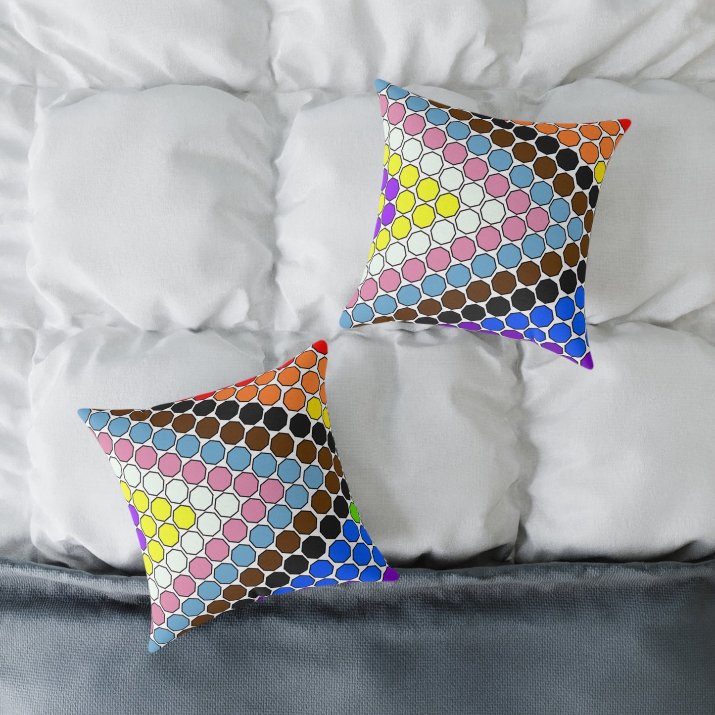 Geometric Mosaic Square Pillow — Colorful Hexagon Pattern Throw Cushion
