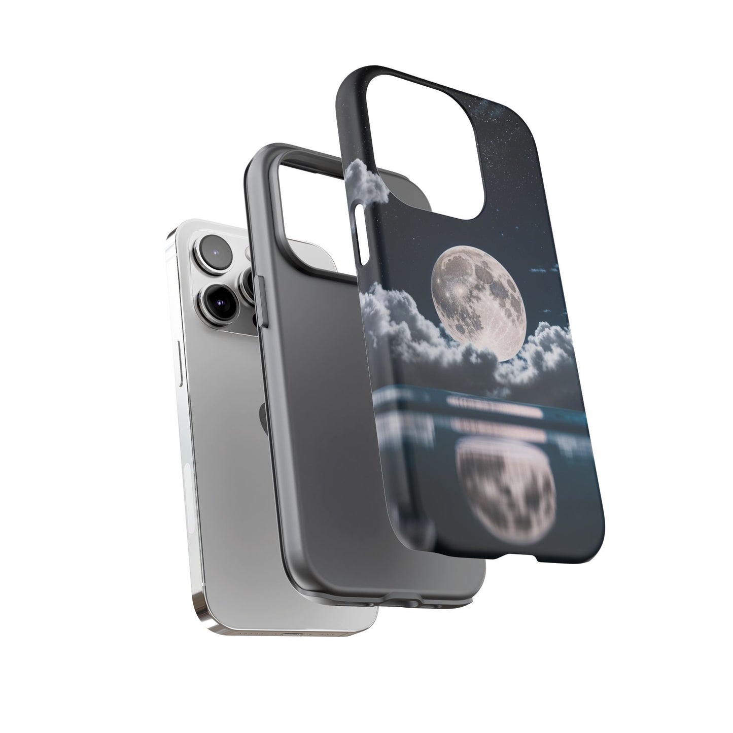 Moonlit Reflection Phone Case — Night Sky Moon & Clouds Tough Case
