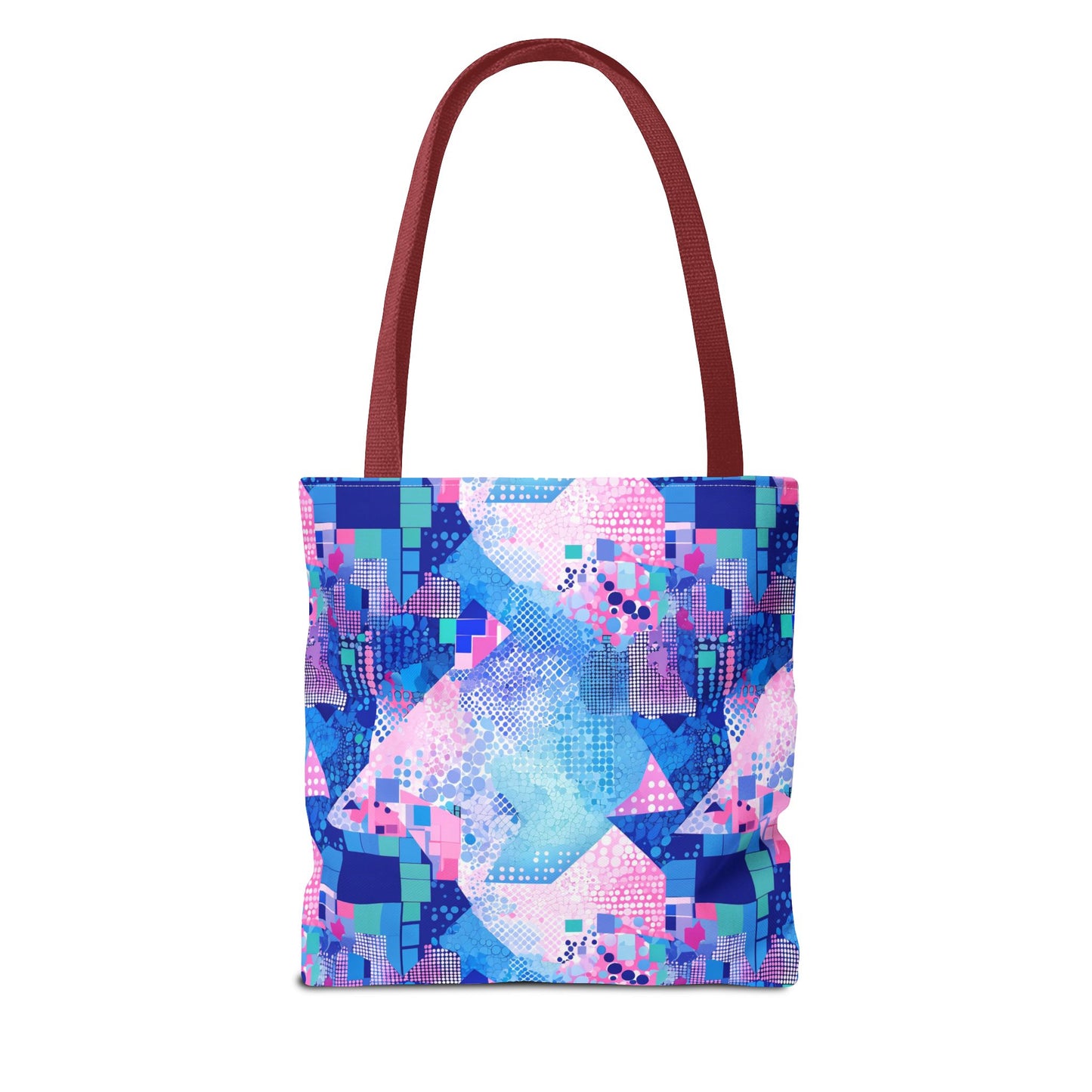 Abstract Blue Pink Geometric Tote Bag — Colorful Patterned All-Over Print Tote