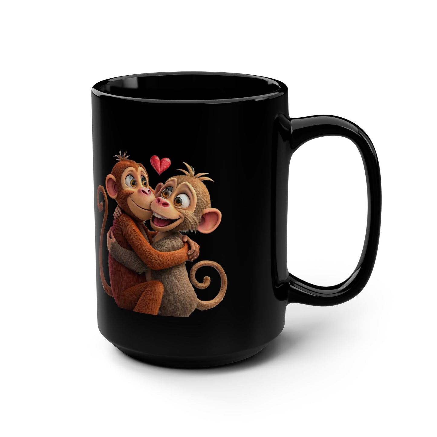 Cute Monkey Couple Black 15oz Coffee Mug — Romantic Valentine’s Gift