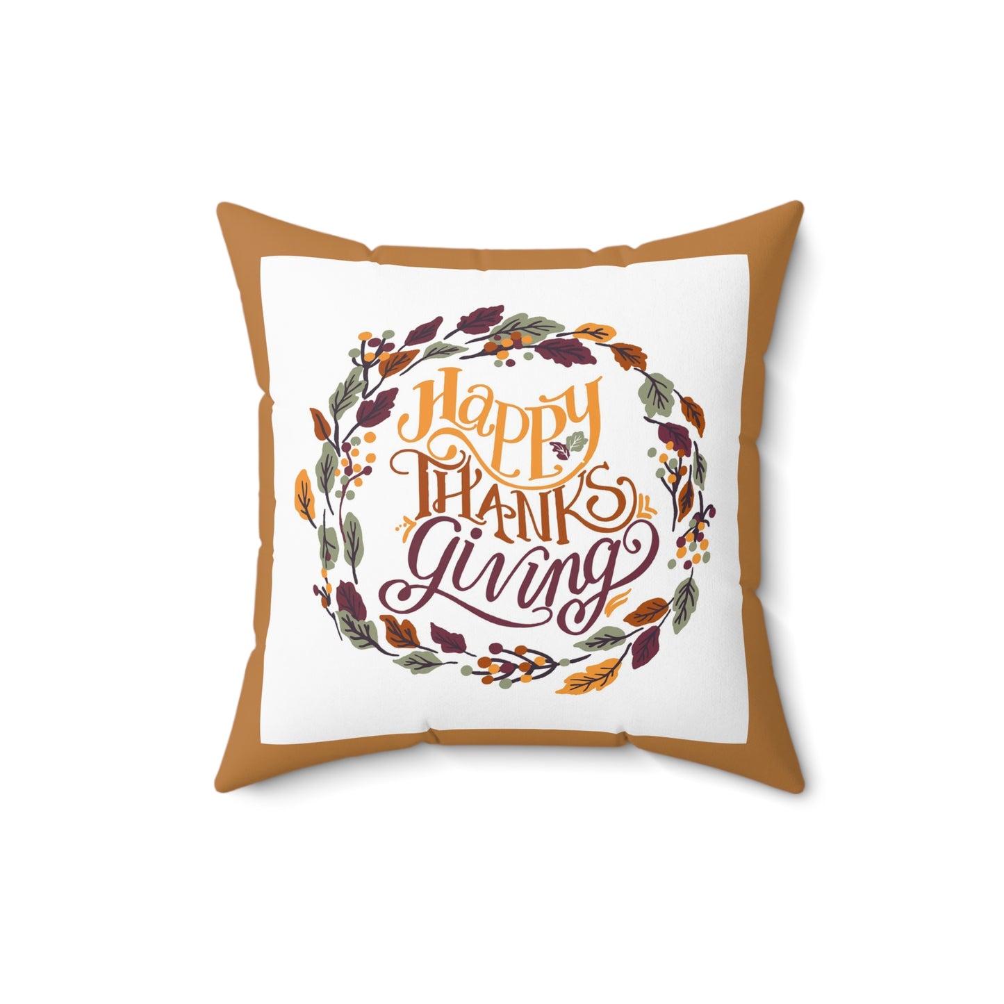 Thanksgiving Wreath Square Pillow — "Happy Thanksgiving" Fall Decor