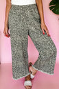 Brown Leopard Print Raw Hem Elastic Waist Loose Pull On Jeans