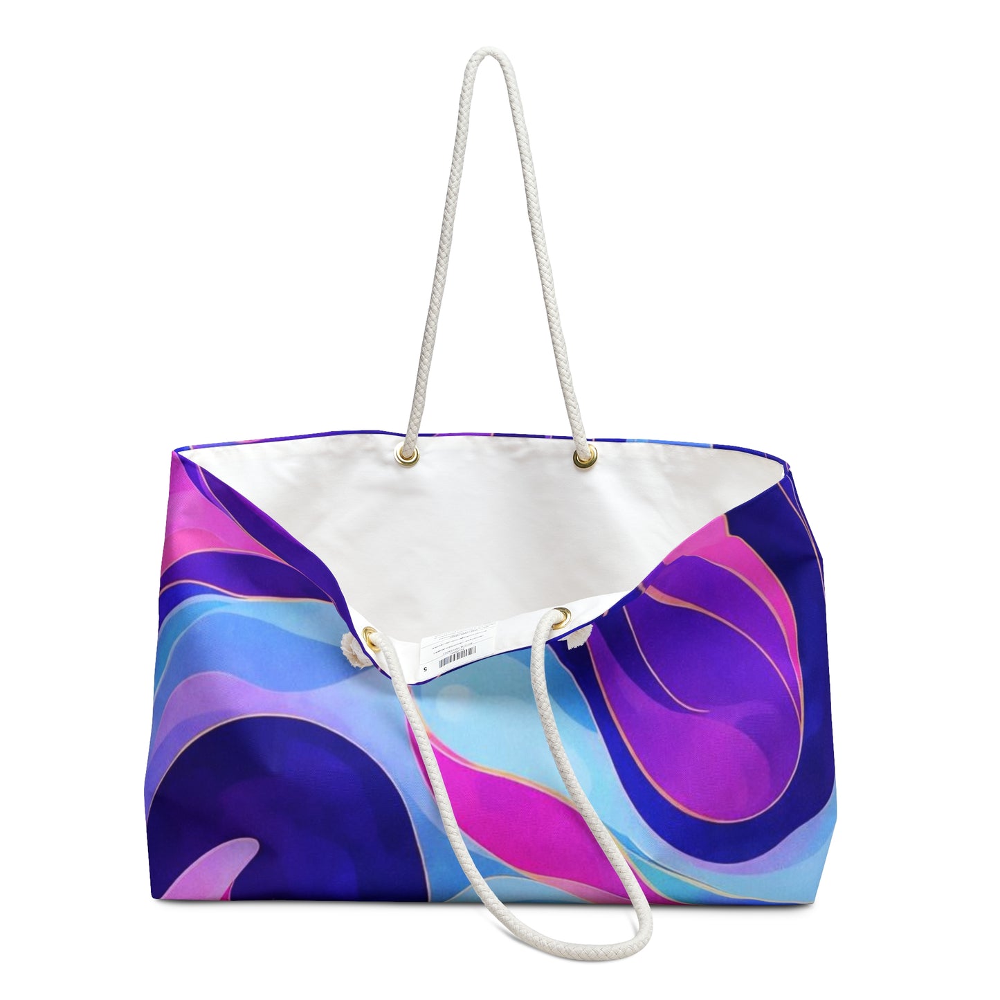Abstract Wave Print Weekender Bag — Purple Pink Blue Carryall for Travel & Beach