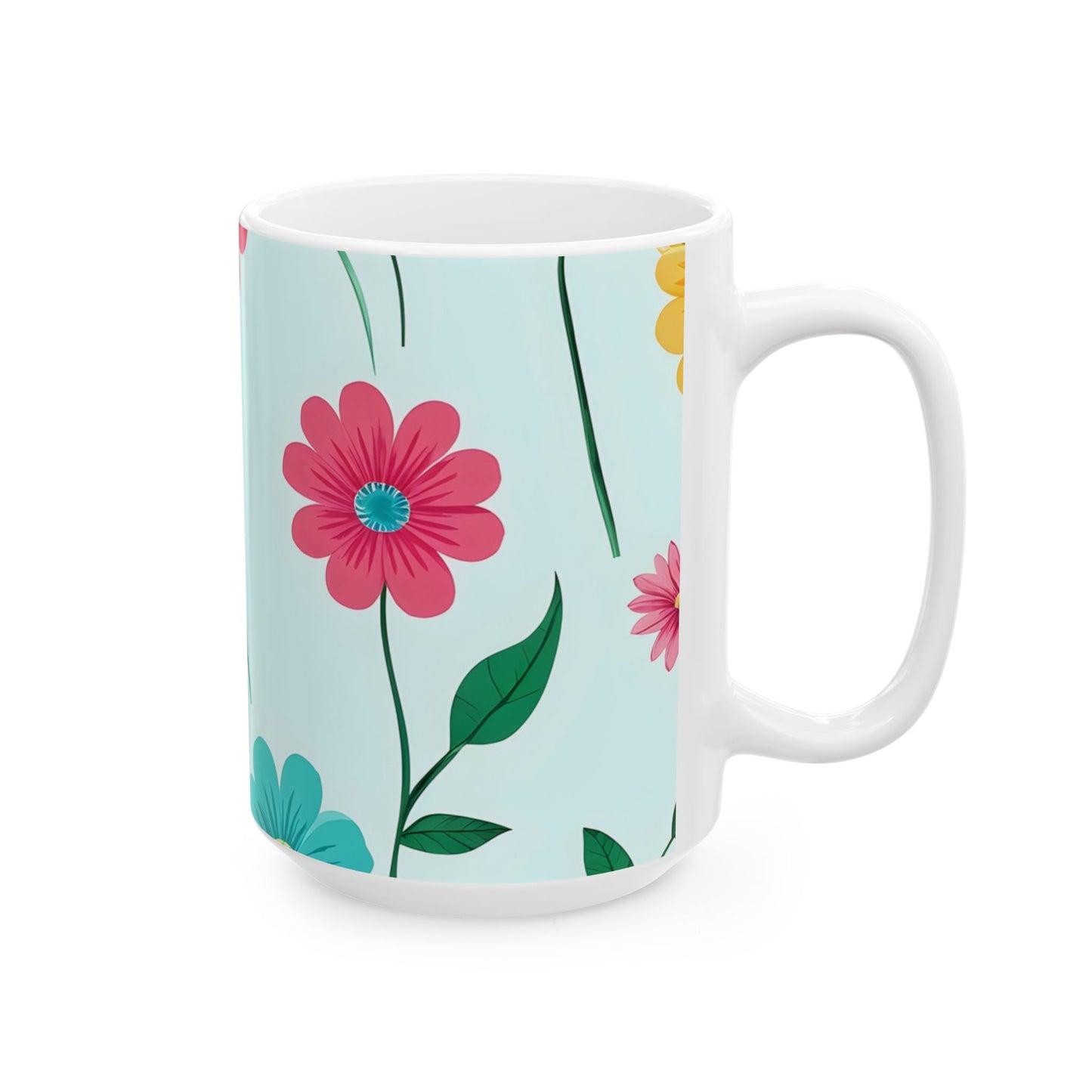 Floral Pattern Ceramic Mug — Colorful Spring Flowers 11oz & 15oz