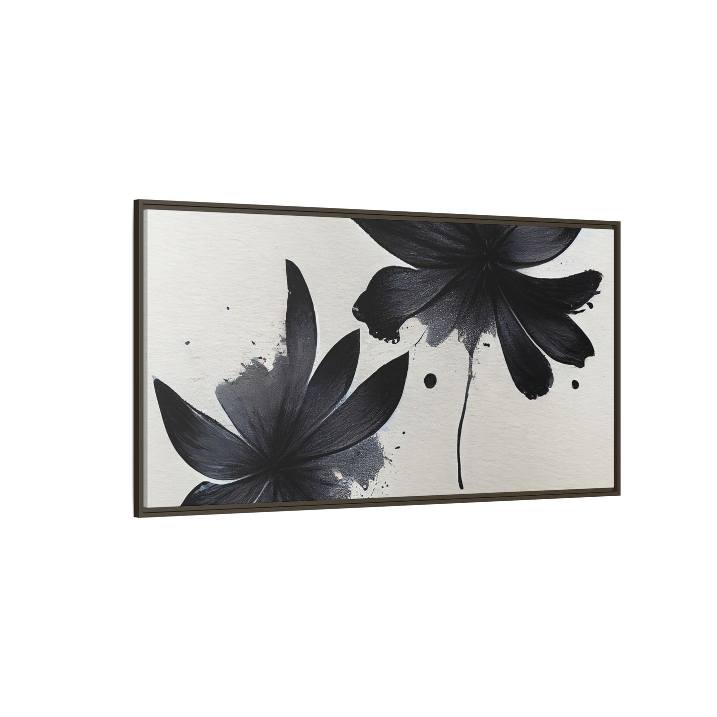 Framed Black Floral Matte Canvas Wall Art — Monochrome Botanical Print