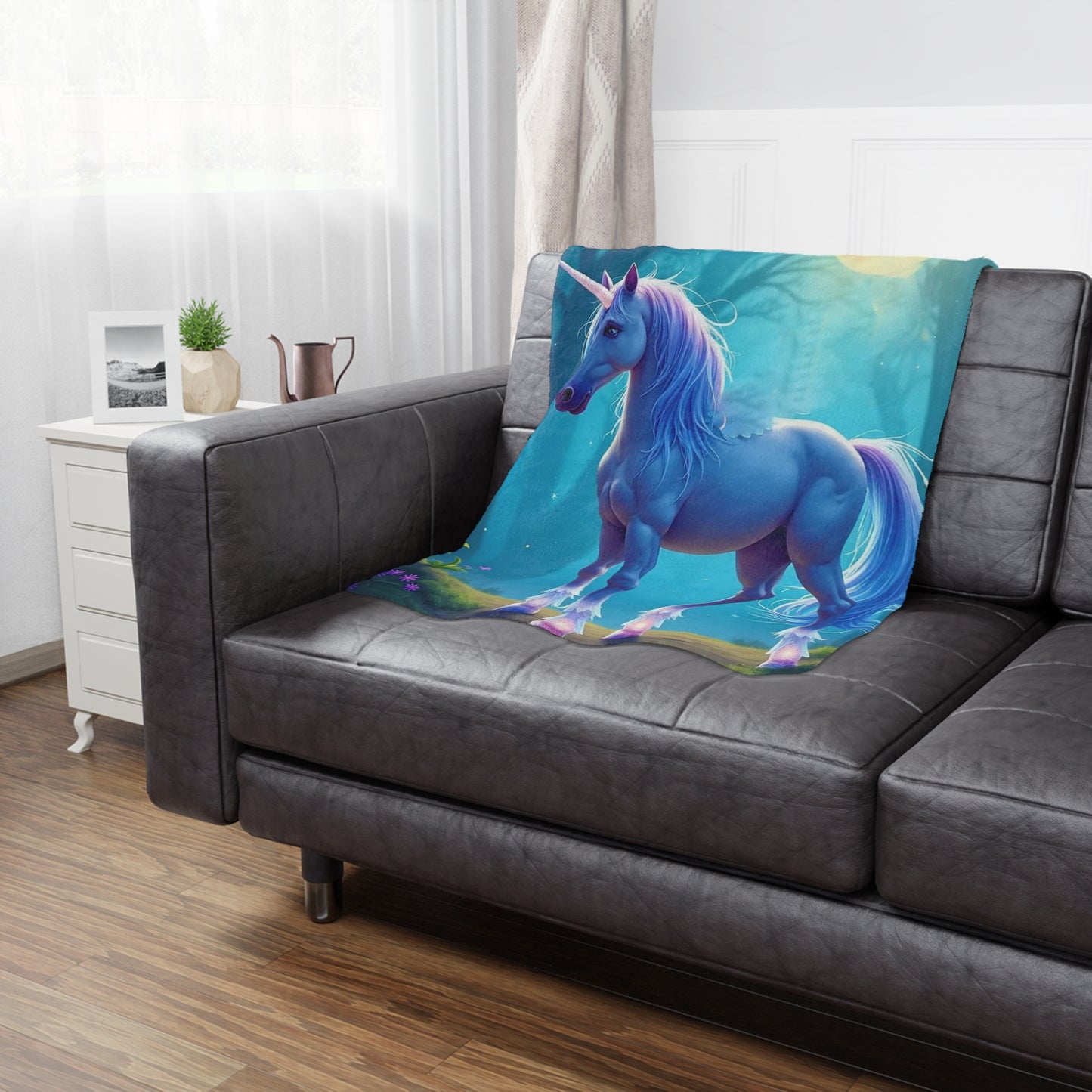 Enchanted Blue Unicorn Minky Blanket — Soft Magical Fantasy Throw for Kids & Teens