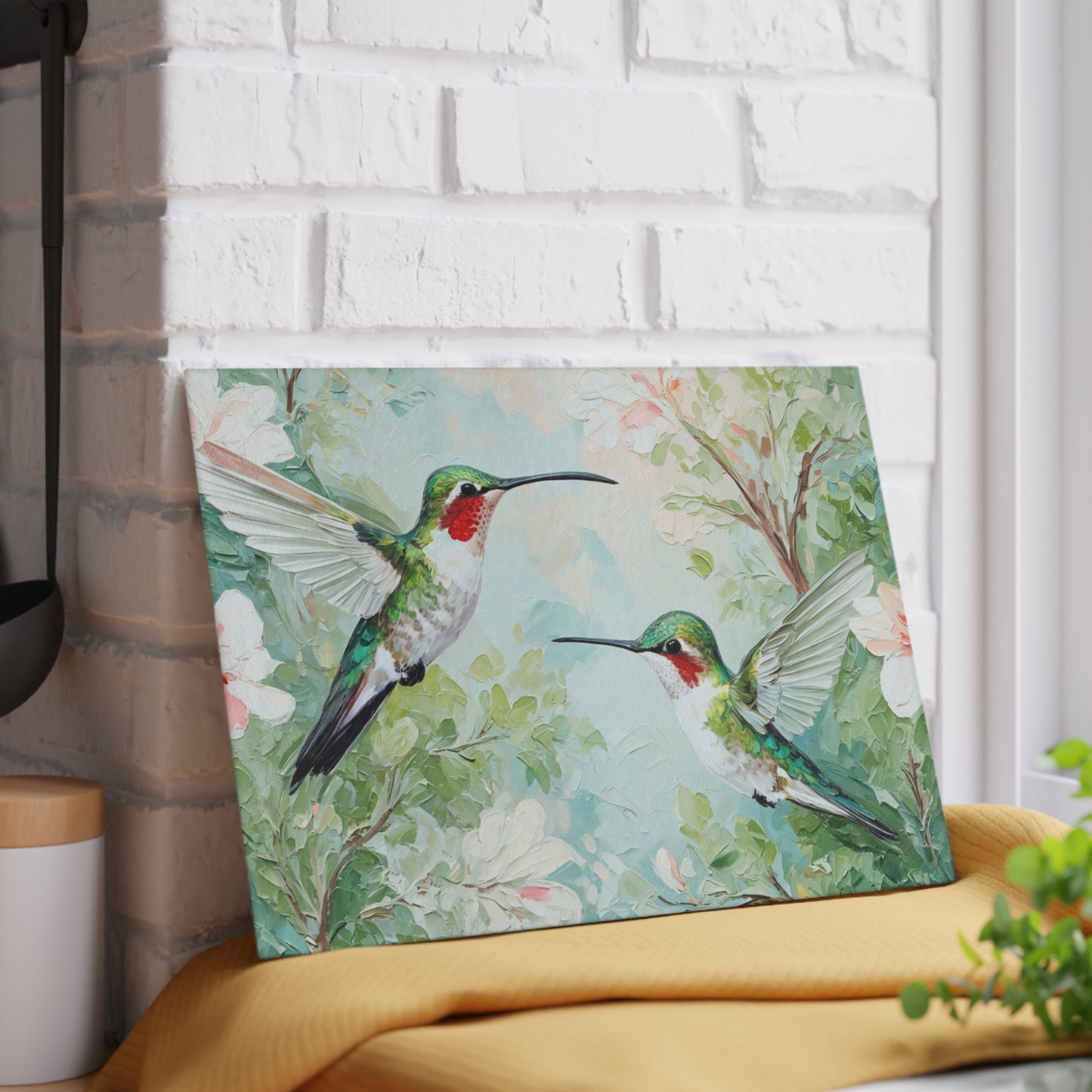 Hummingbird Glass Cutting Board – Floral Kitchen Art Serving Board