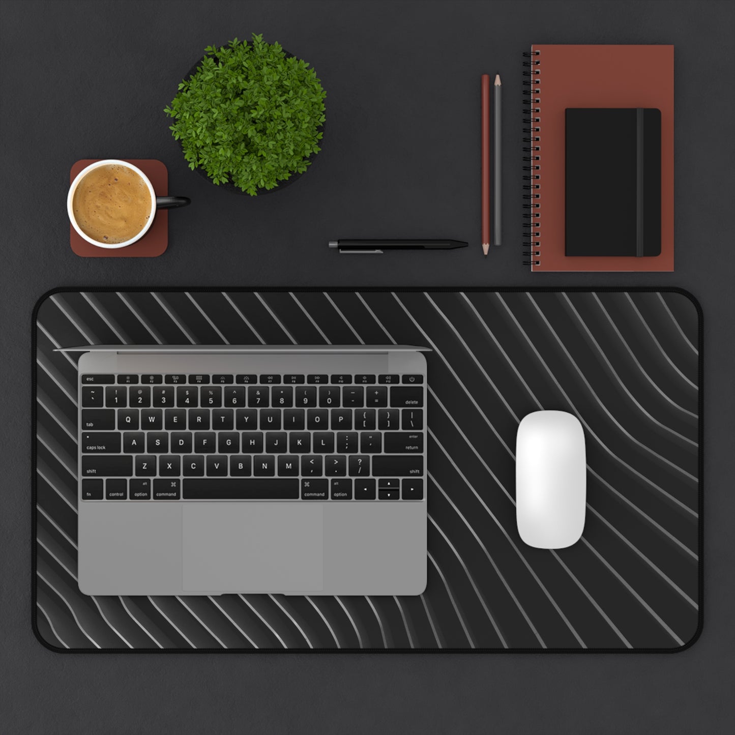 Minimal Black Wave Desk Mat — Modern Gaming & Office Mouse Pad