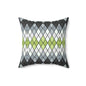 Argyle Geometric Square Pillow — Green & Gray Decorative Throw Pillow