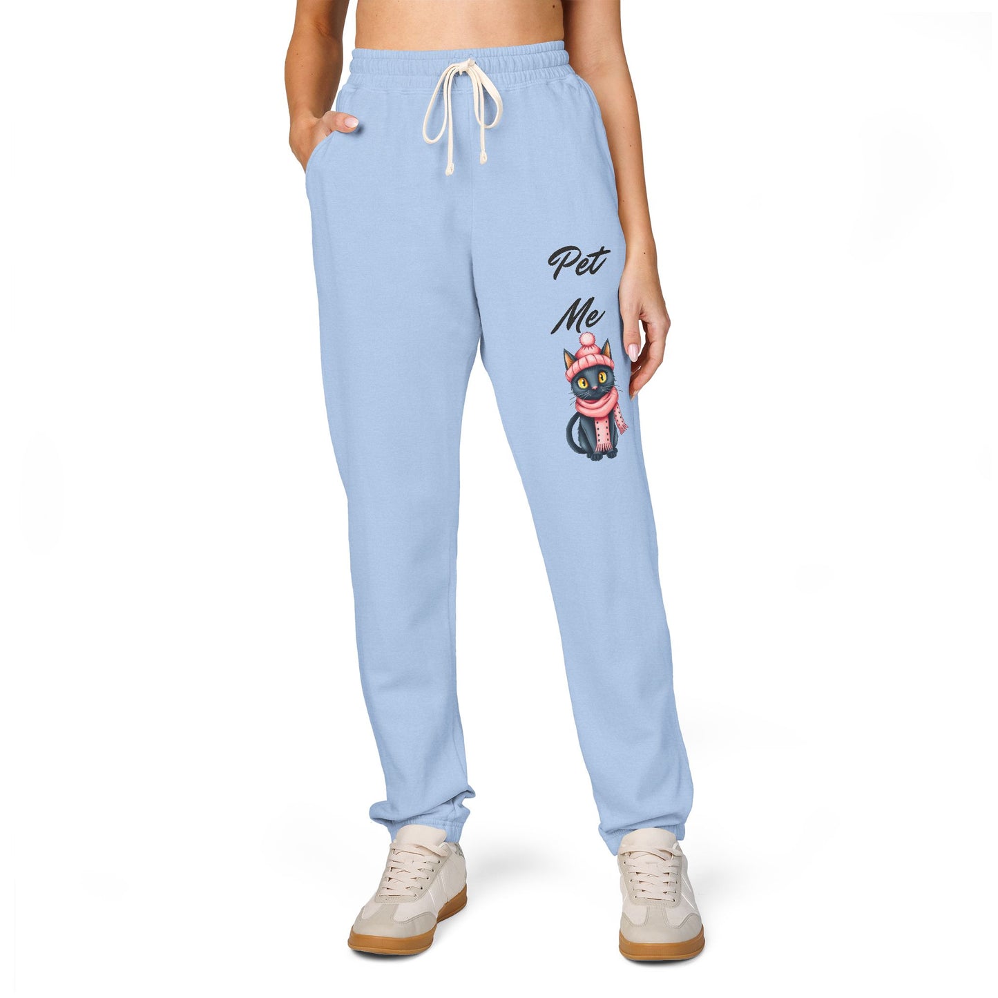 Sweatpants — Colorful Cosmic Cat Graphic "Pet Me" Joggers