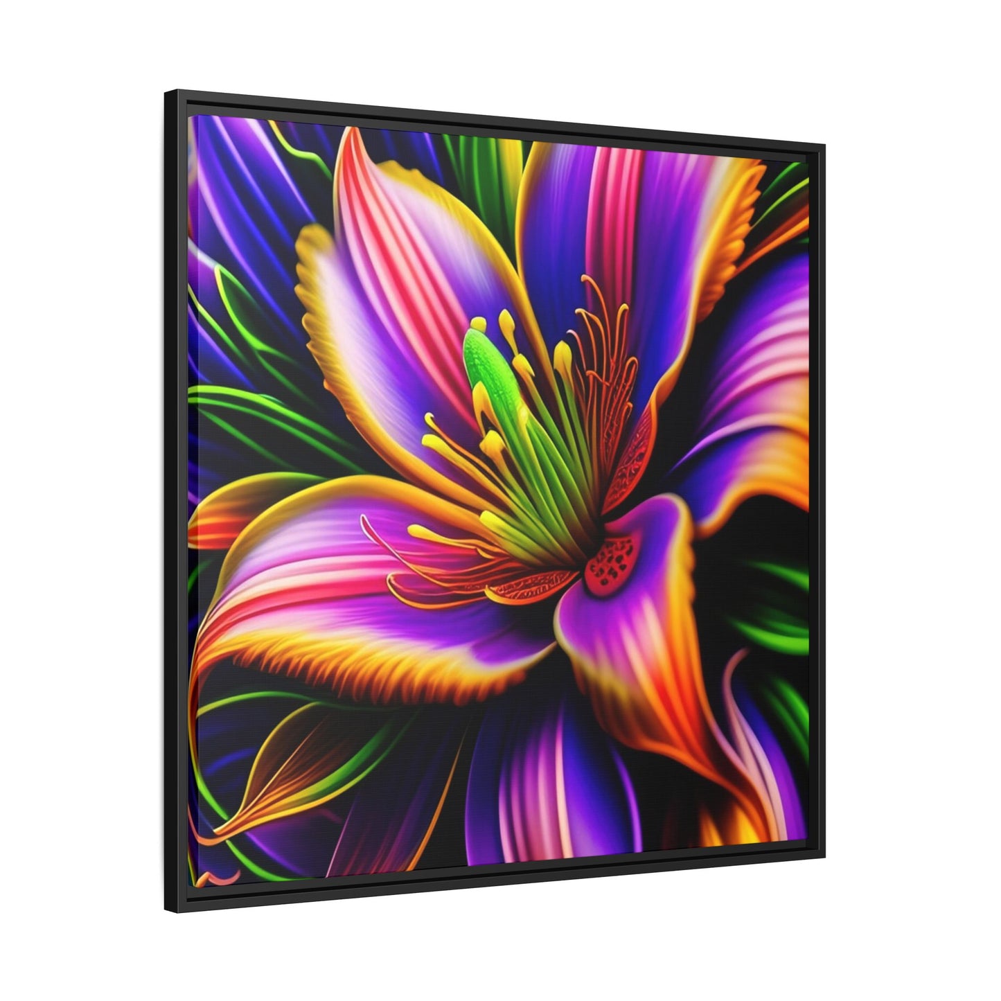 Vibrant Neon Floral Matte Canvas Print — Framed Wall Art