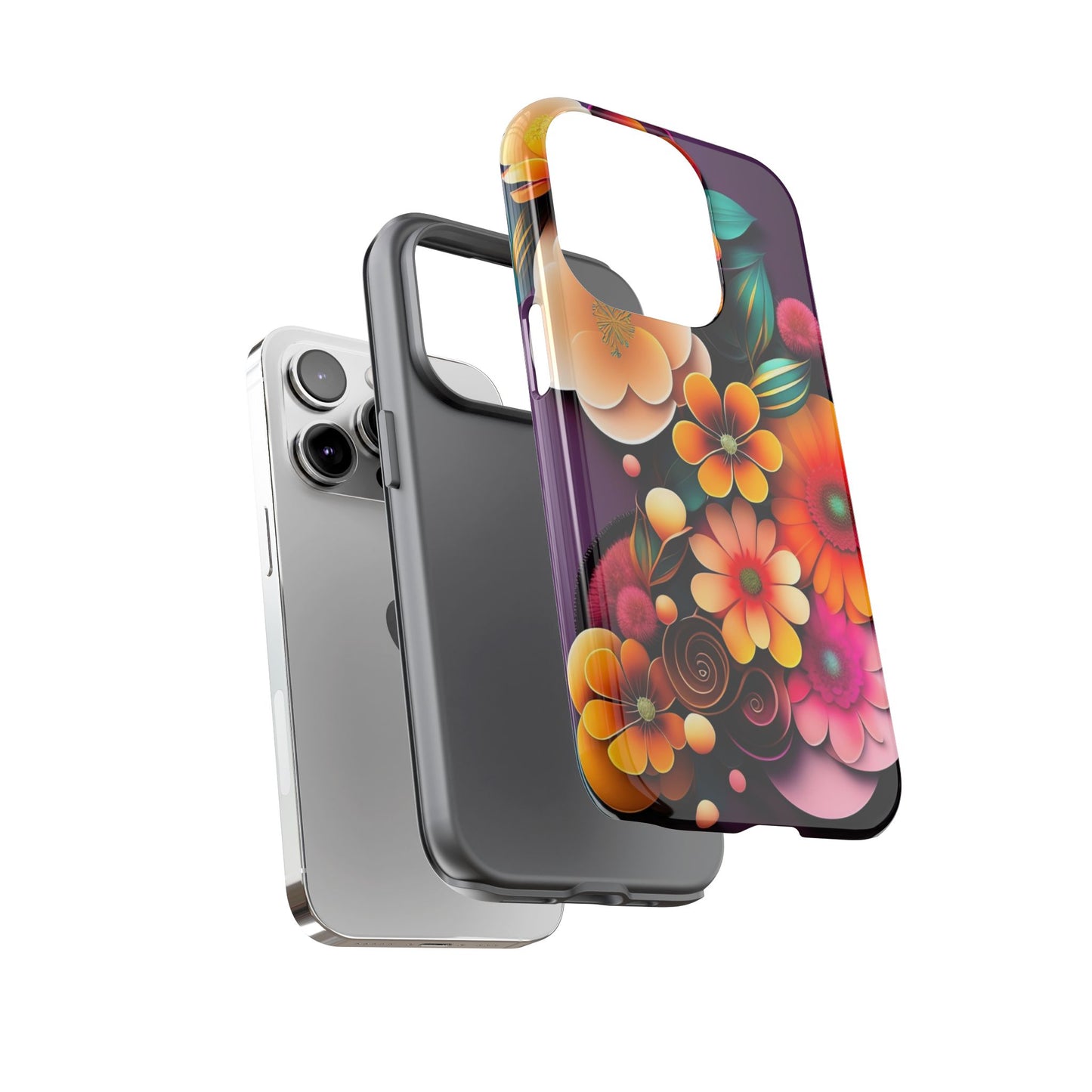Floral Burst Tough Phone Case — Colorful Retro Flowers Protective Cover