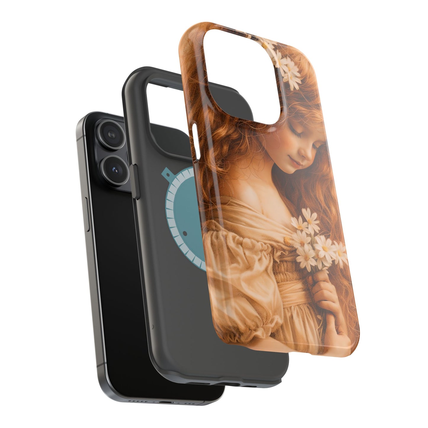 Vintage Floral Girl Magnetic Impact Phone Case — Protective iPhone Cover with Sepia Art