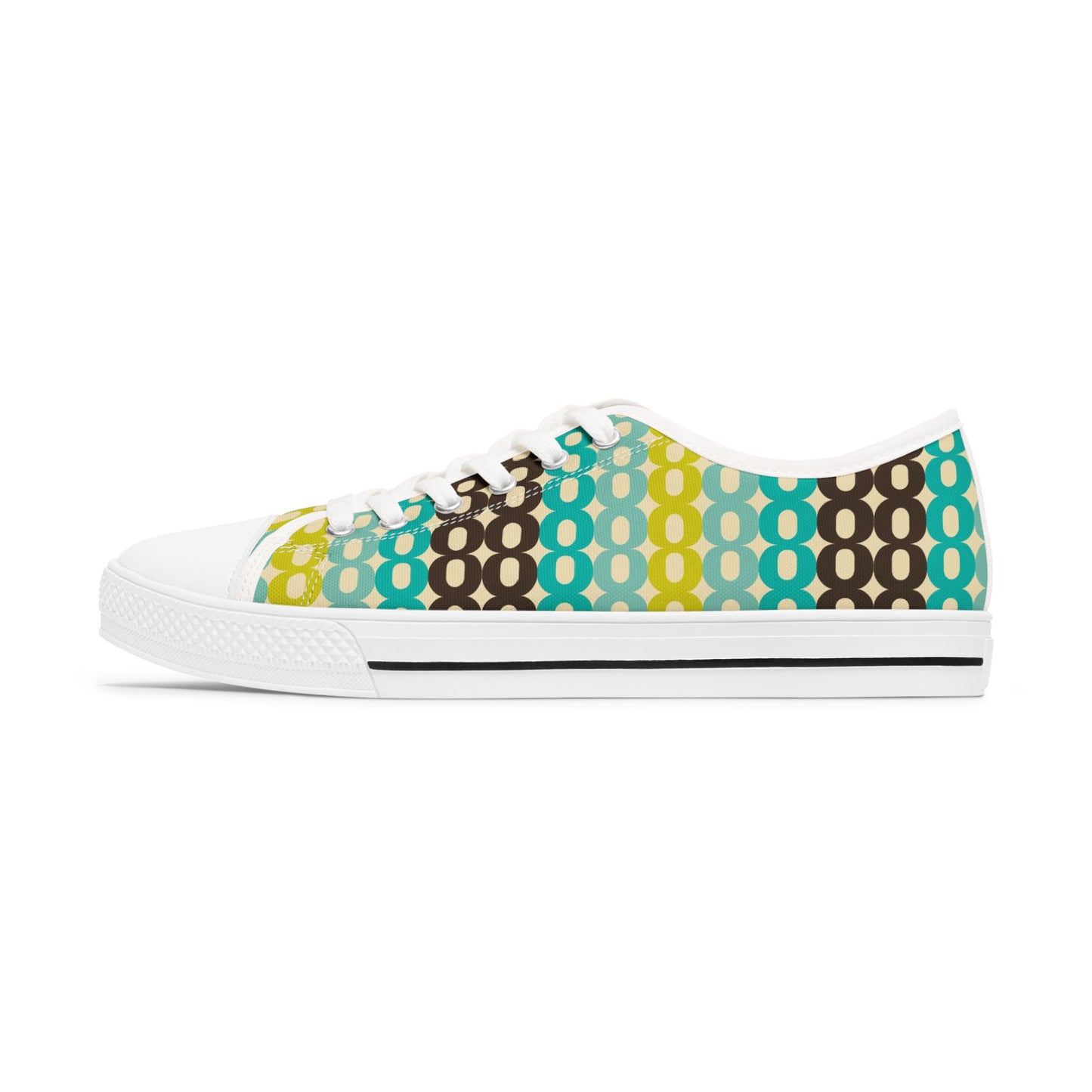 Retro Polka Chain Low Top Sneakers — Teal, Lime & Chocolate Patterned Women’s Shoes