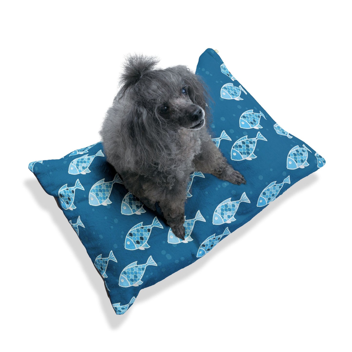 Blue Fish Pet Bed, Cozy Dog Bed, Cat Bed, Nautical Pet Accessories, Ocean Theme Pet Cushion, Perfect Gift for Pet Lovers