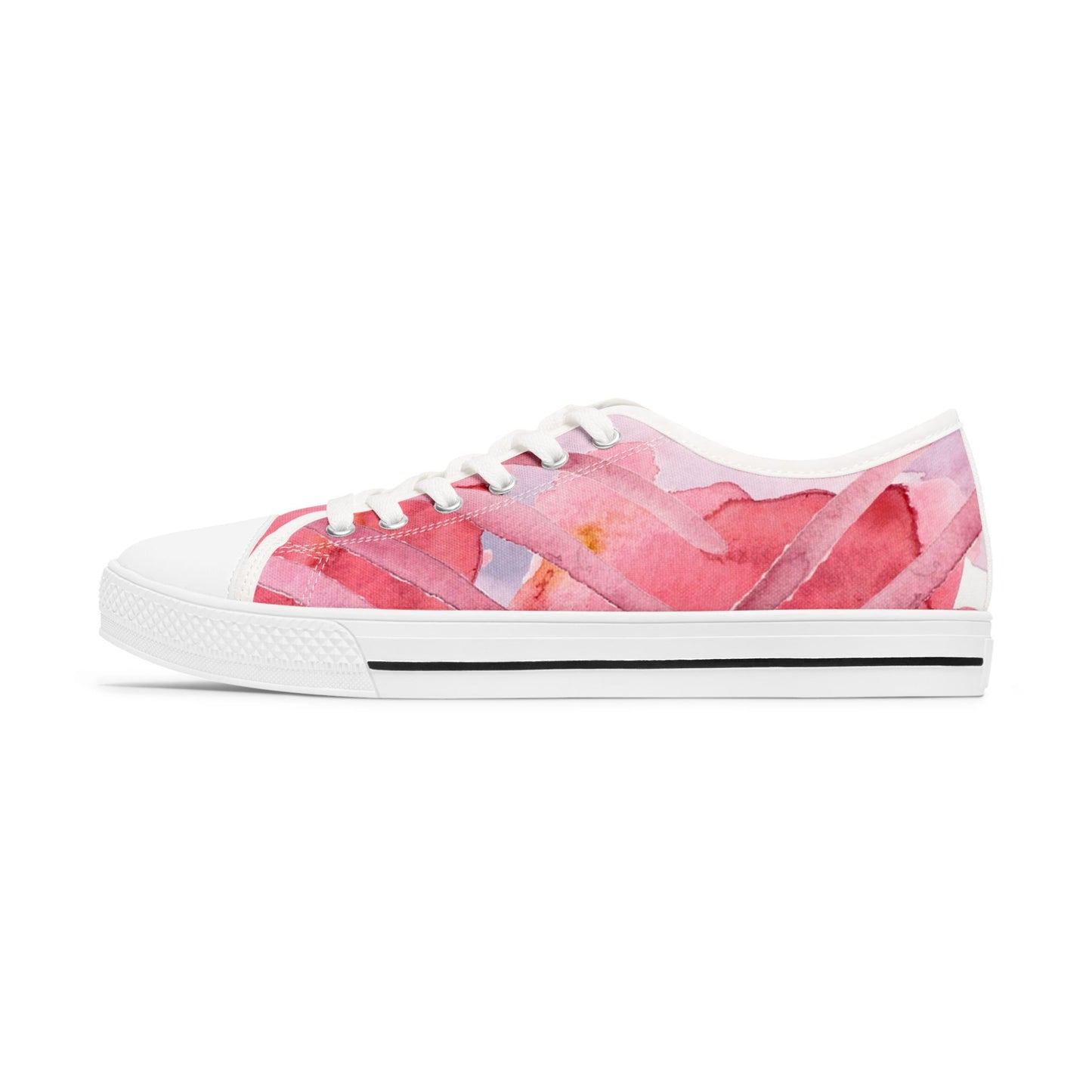 Pink Watercolor Floral Low Top Sneakers — Casual Canvas Shoes