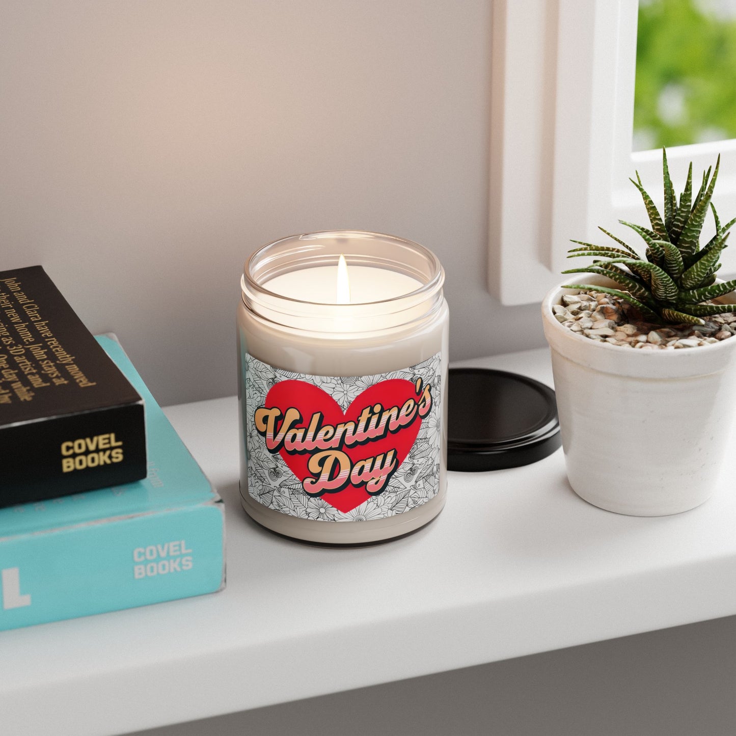 Valentine's Day Soy Candle – 9oz Scented Jar (Romantic Floral Heart)