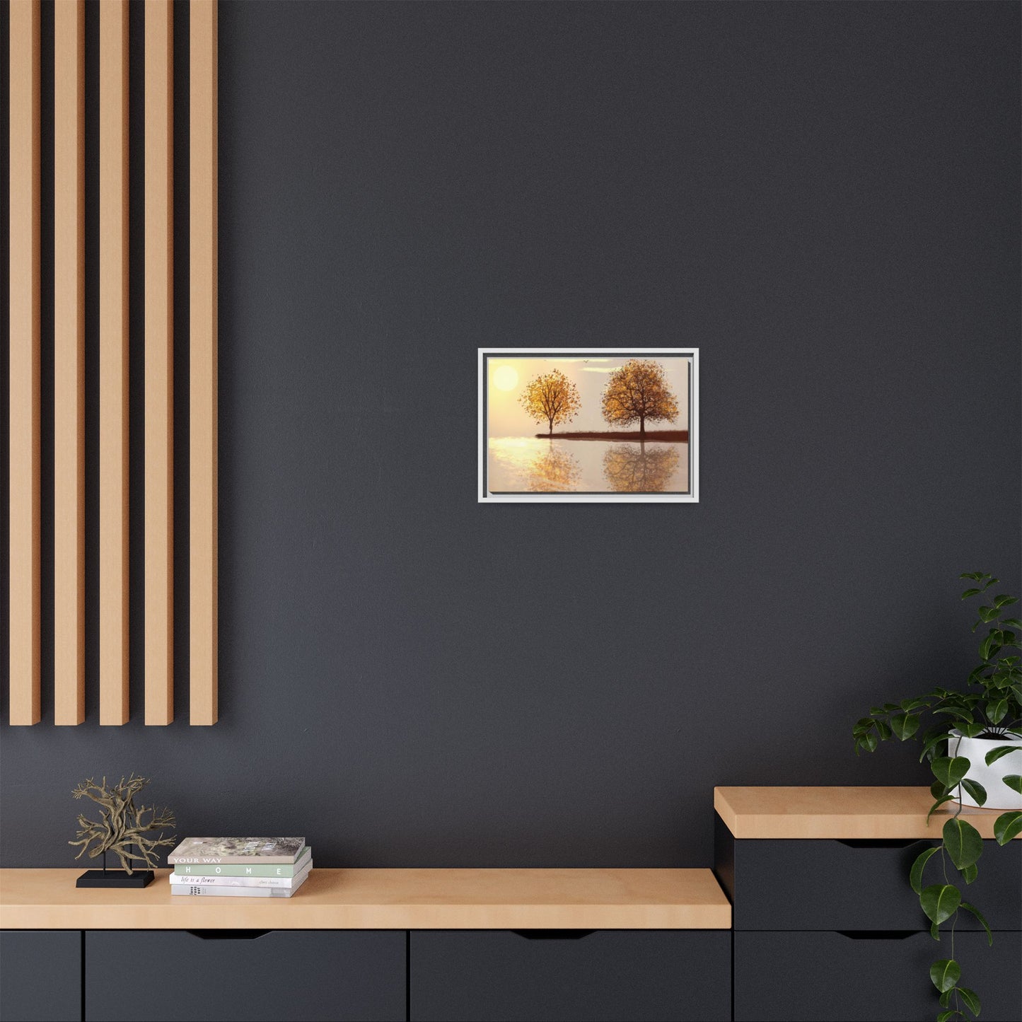 Framed Matte Canvas Wall Art — Golden Autumn Trees Reflection