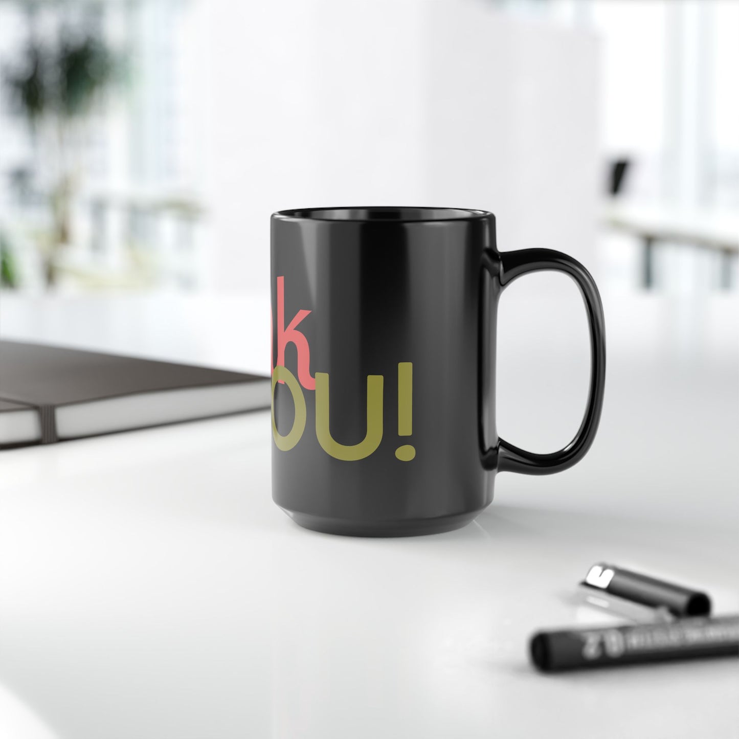 Thank You Mug — Bold Retro Typography 15oz Black Ceramic Coffee Cup