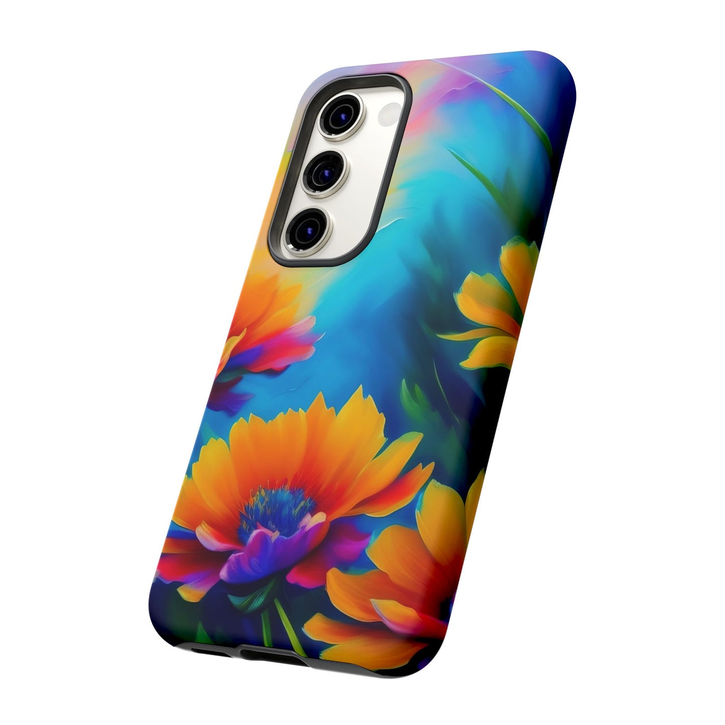 Floral Burst Tough Phone Case — Vibrant Watercolor Flowers Protective Cover
