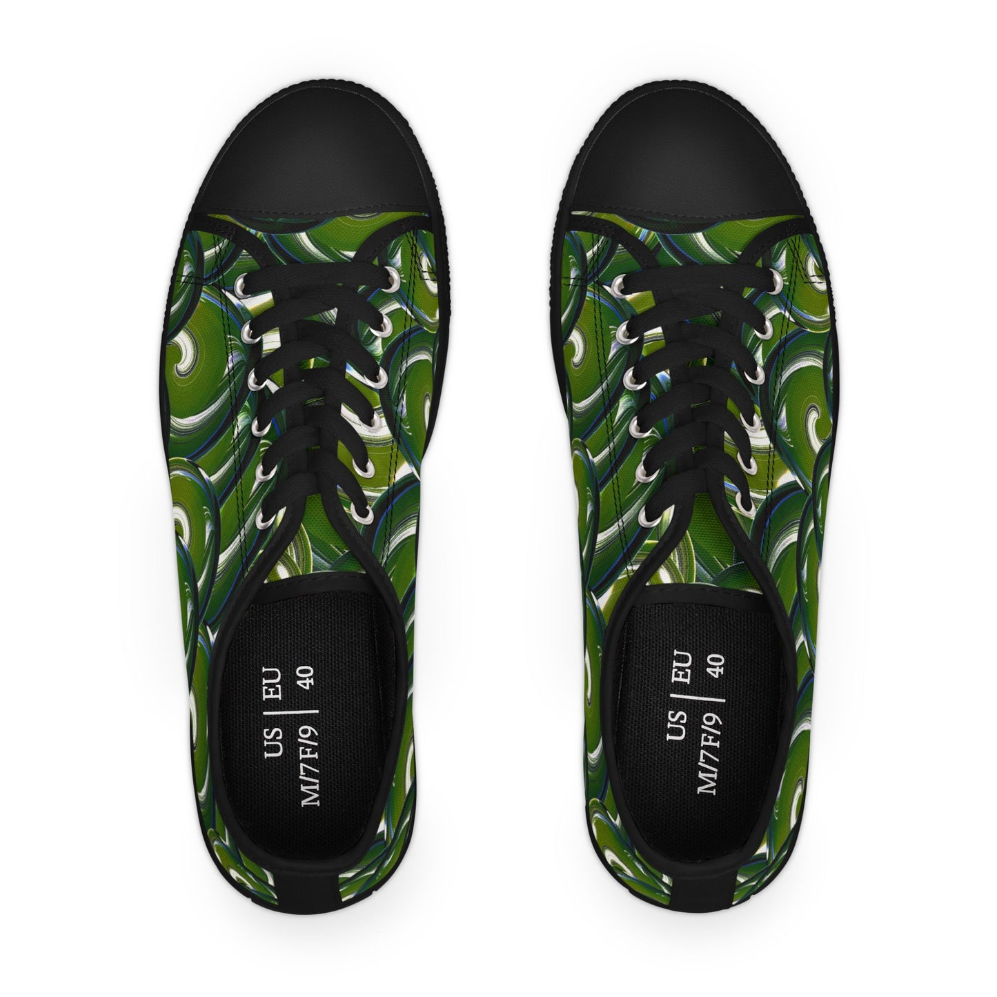 Green Bubble Pattern Women's Low Top Sneakers — Retro Abstract Tennis Shoes