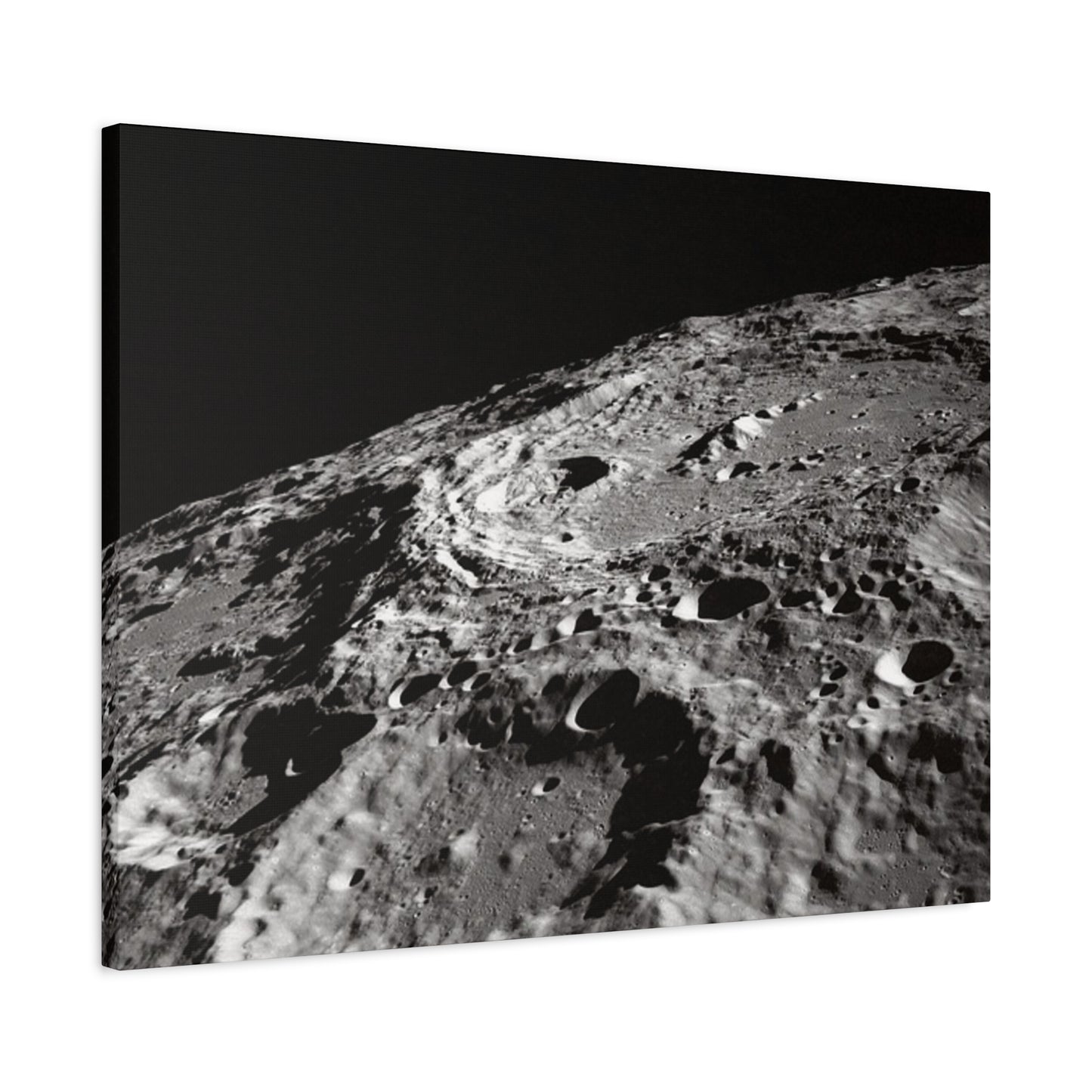 Lunar Surface Matte Canvas Print — Black & White Moon Crater Wall Art