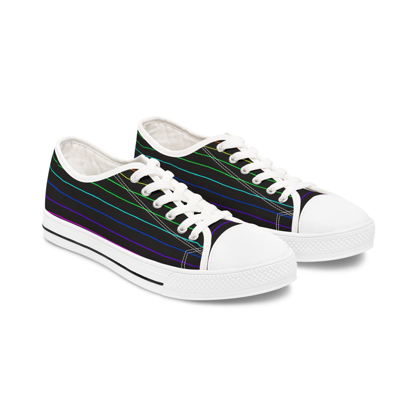 Low Top Sneakers — Black Retro Neon Stripe Casual Shoes for Women