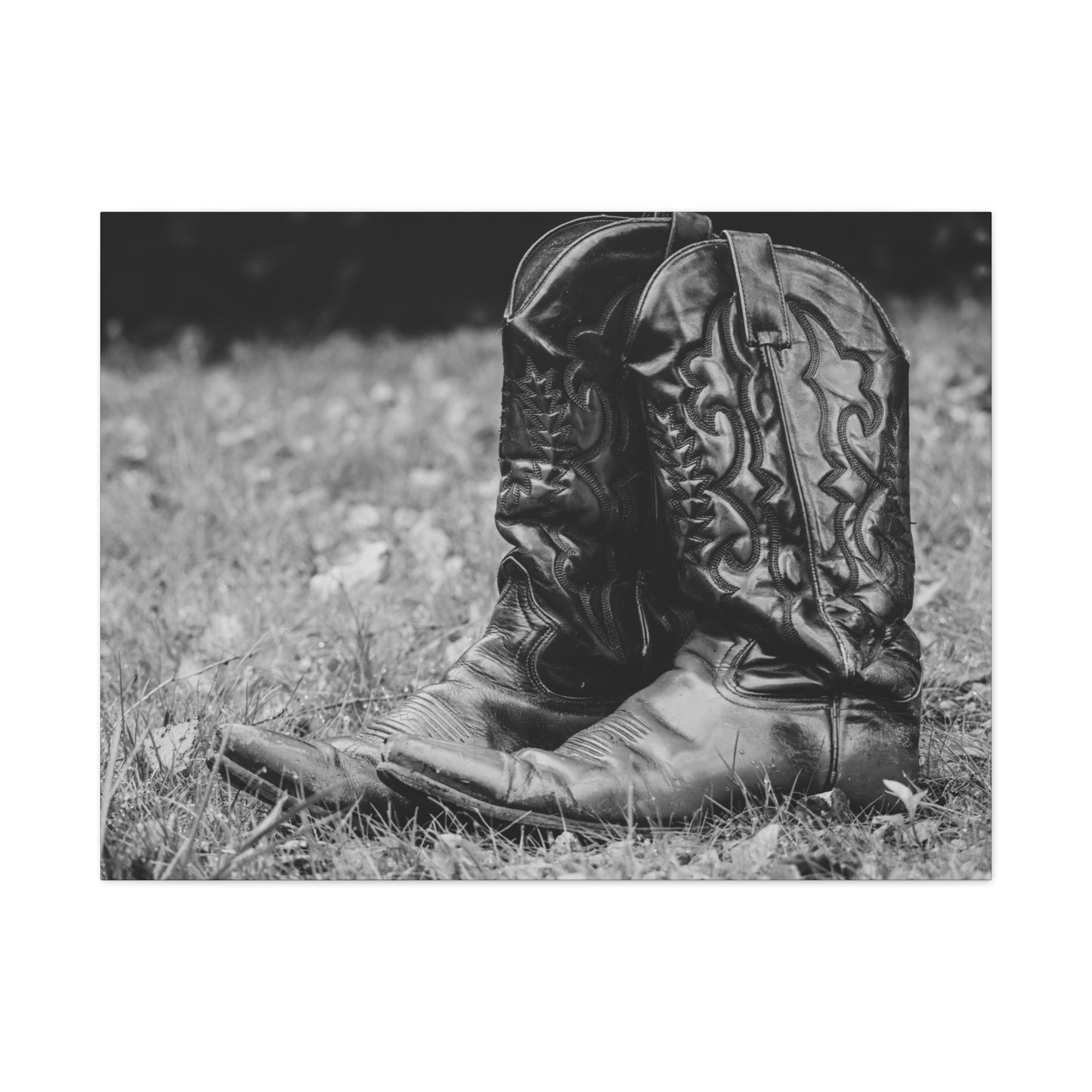 Western Cowboy Boots Matte Canvas Wall Art – Black & White Rustic Country Decor