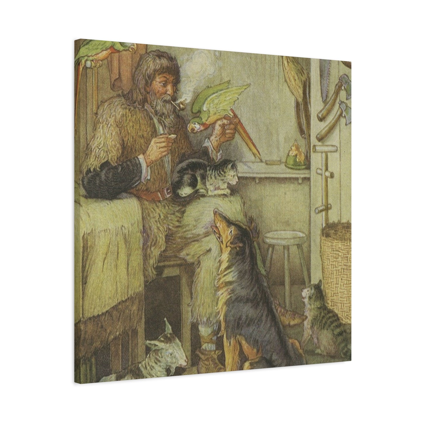 Vintage Cottage Animal Illustration Matte Canvas Print