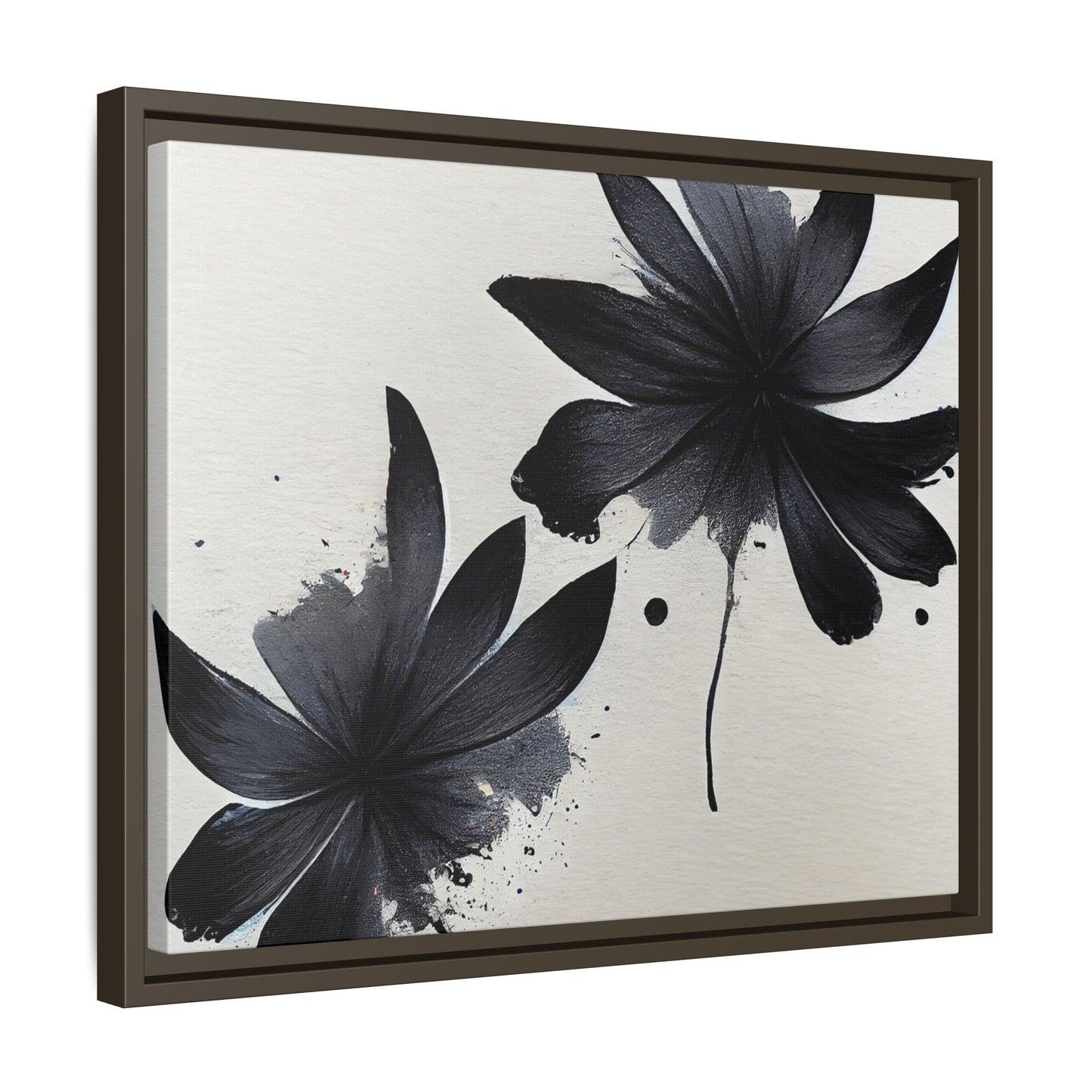 Framed Black Floral Matte Canvas Wall Art — Monochrome Botanical Print