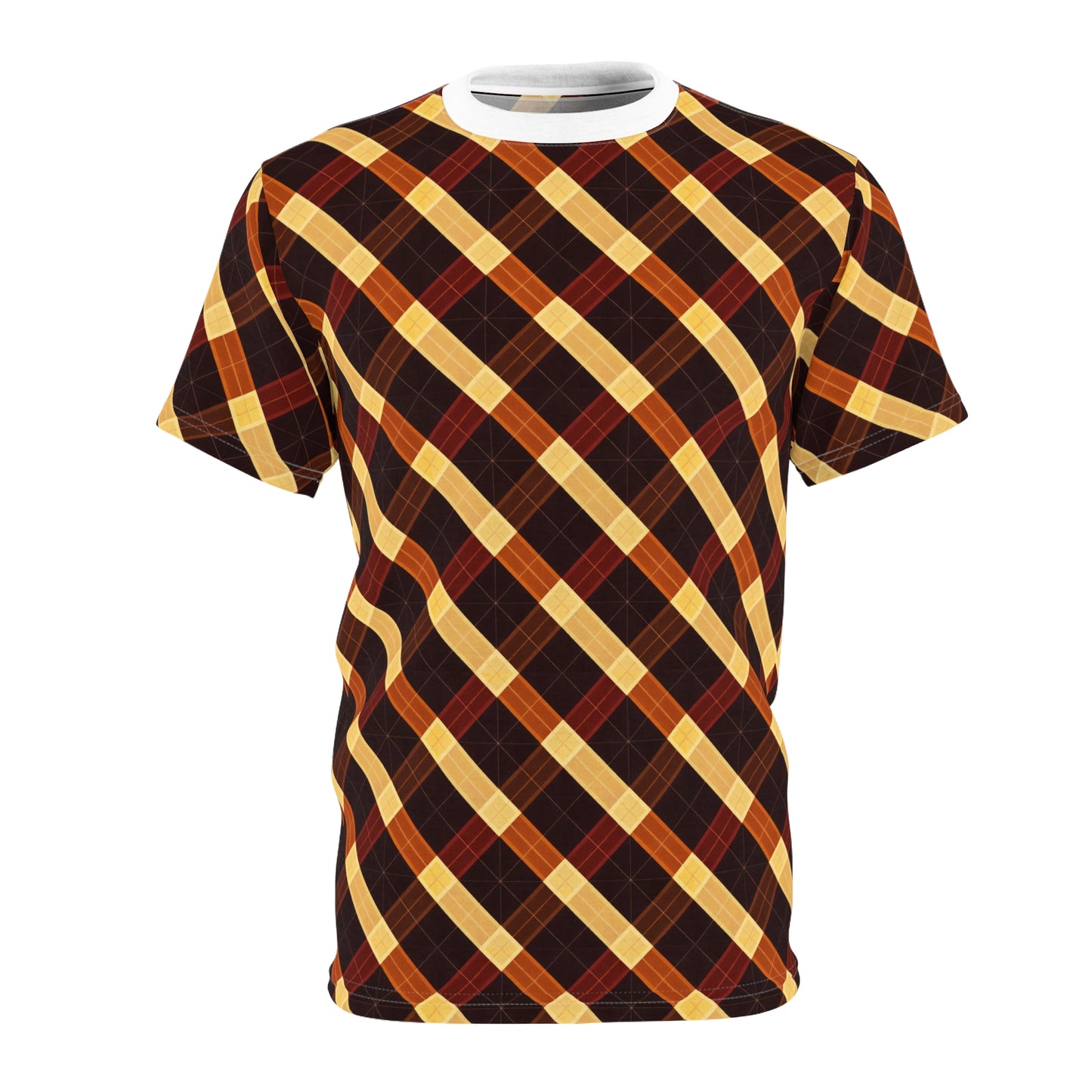 Plaid Diagonal Tee — Autumn Brown & Mustard All-Over Print T-Shirt