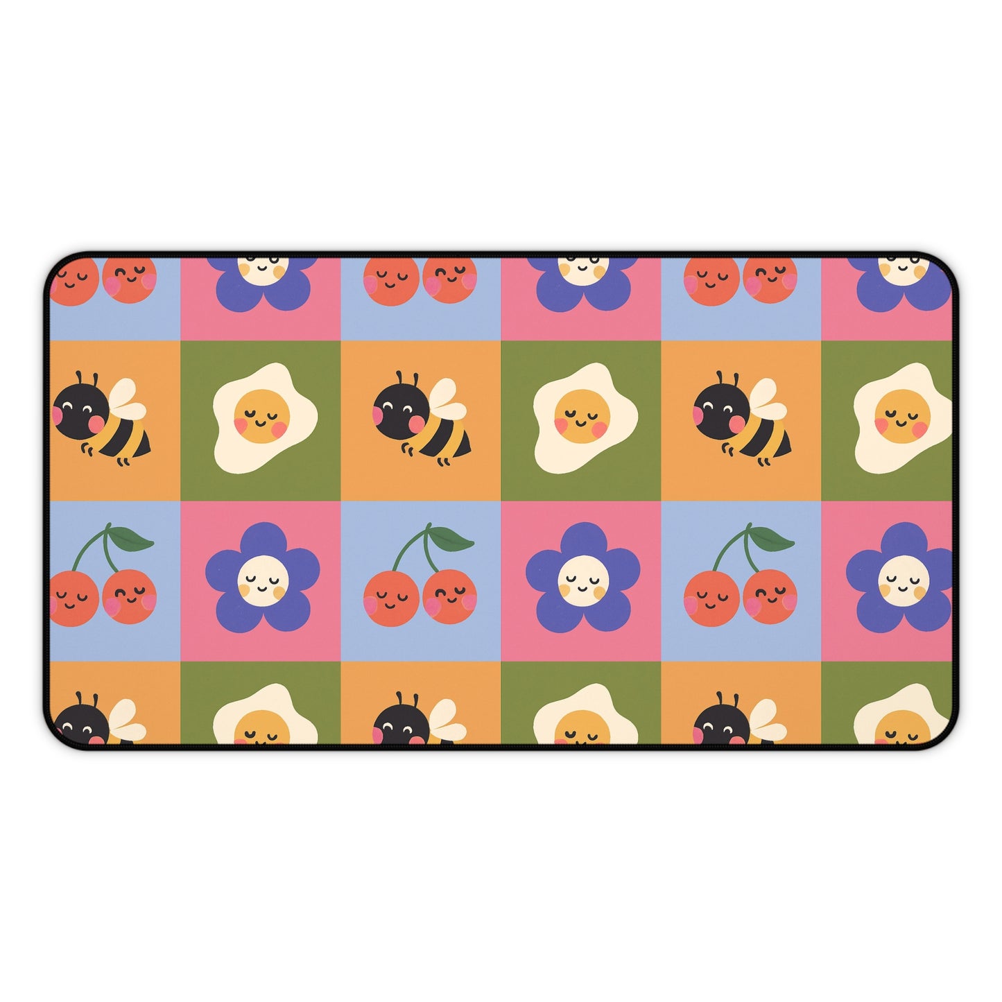 Cute Floral & Bees Desk Mat — Colorful Checkerboard Mouse Pad for Kids & Home Office