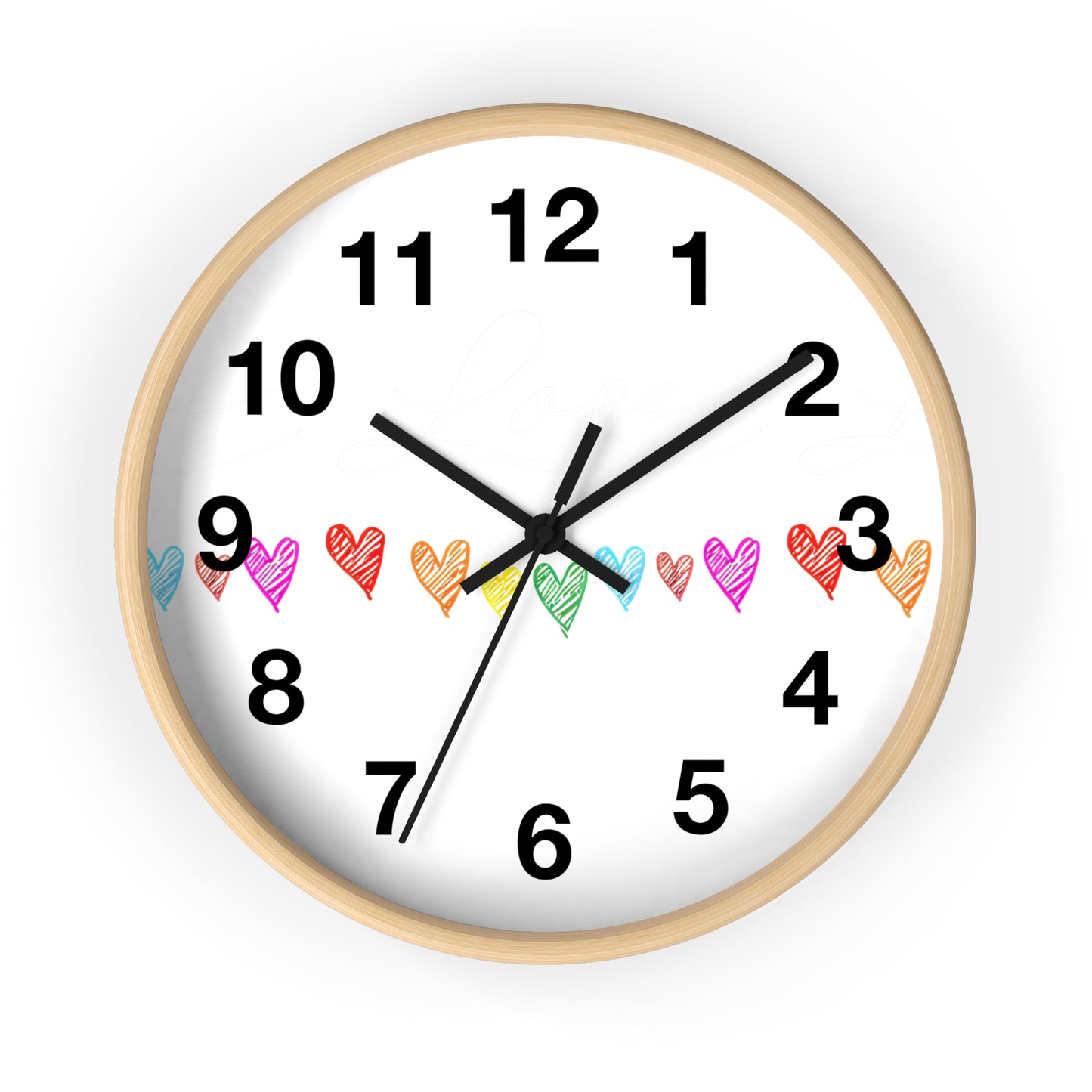 Rainbow Hand-Drawn Hearts Wall Clock | Colorful Heart Line Clock