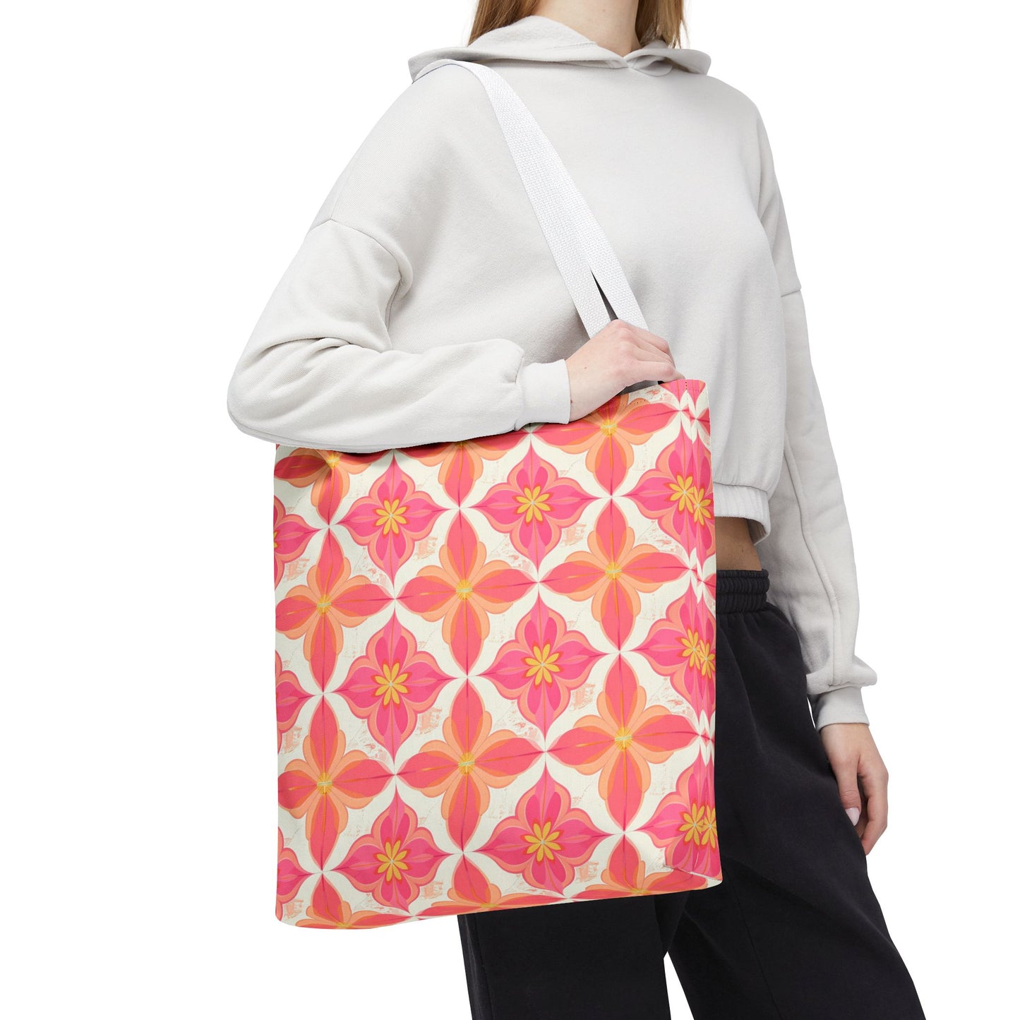Pink Floral Geometric Tote Bag —  Reusable Shopper