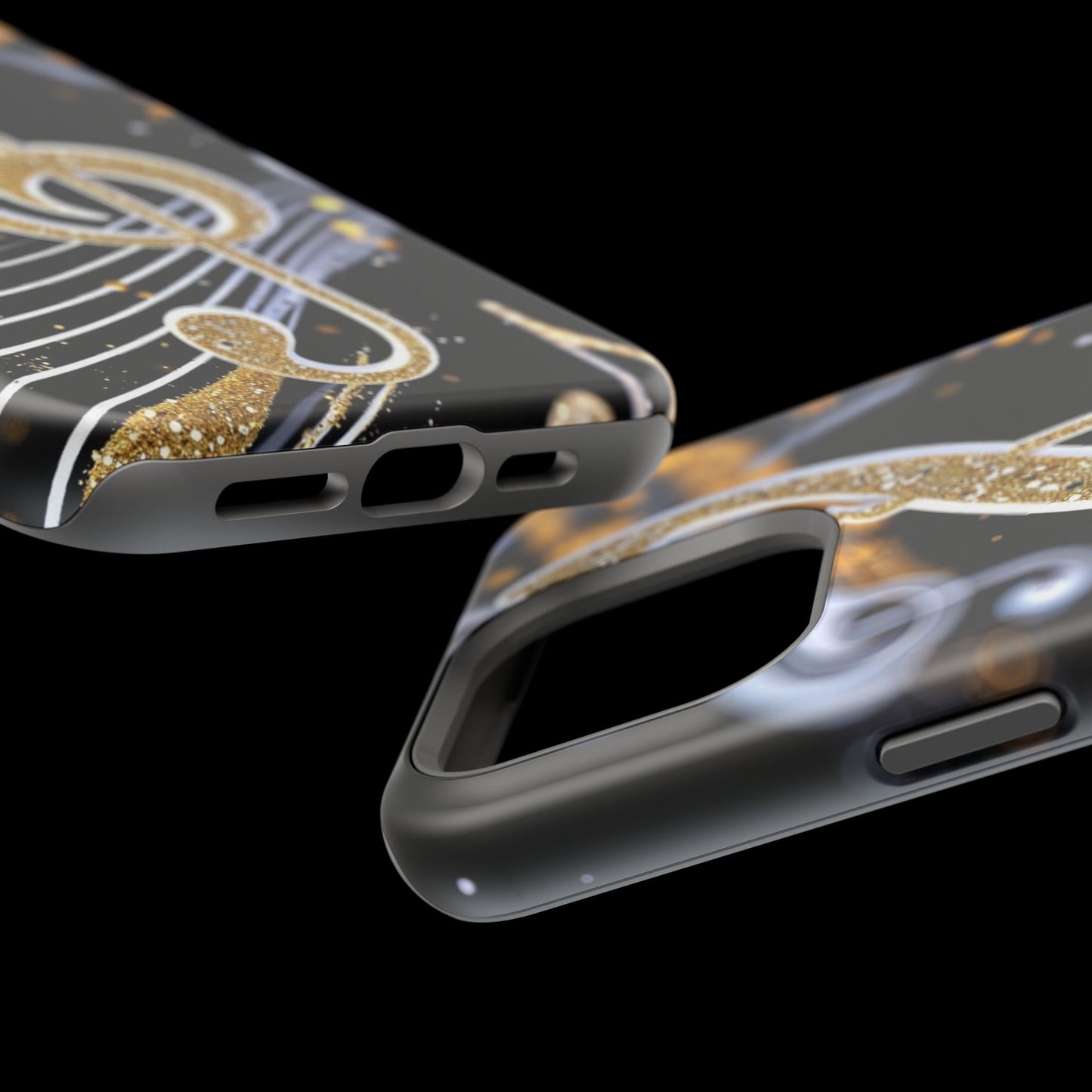 Music Notes Magnetic Impact-Resistant Phone Case — Gold Treble Clef Design
