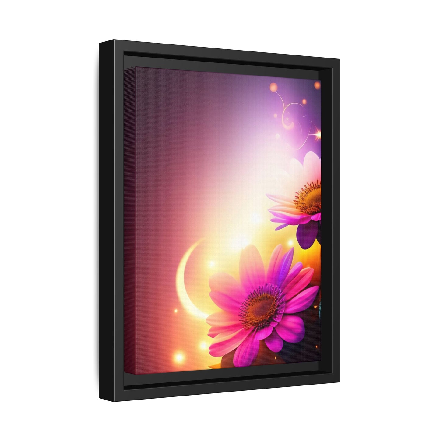 Framed Floral Canvas Art — Pink Daisies Sunset Wall Print