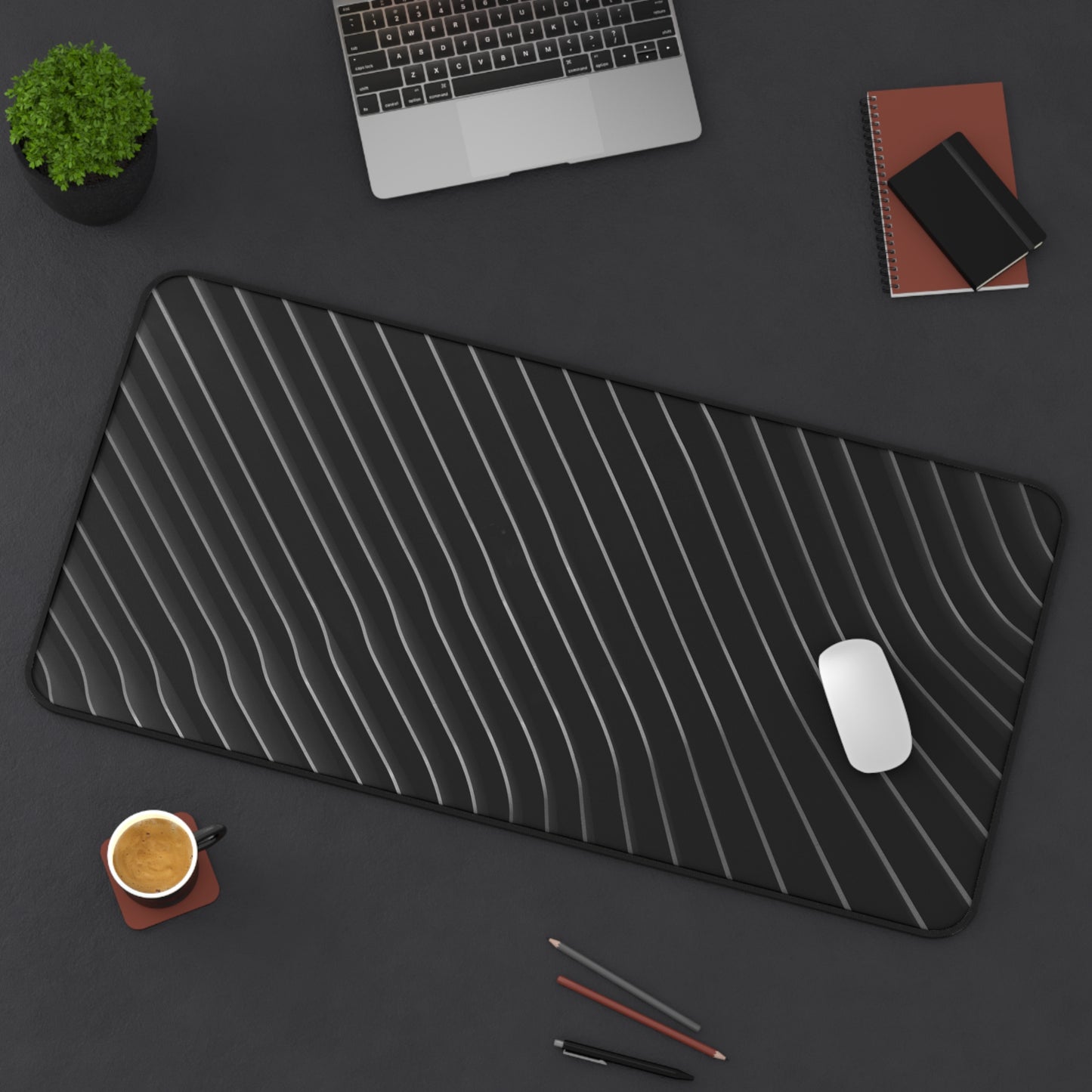 Minimal Black Wave Desk Mat — Modern Gaming & Office Mouse Pad