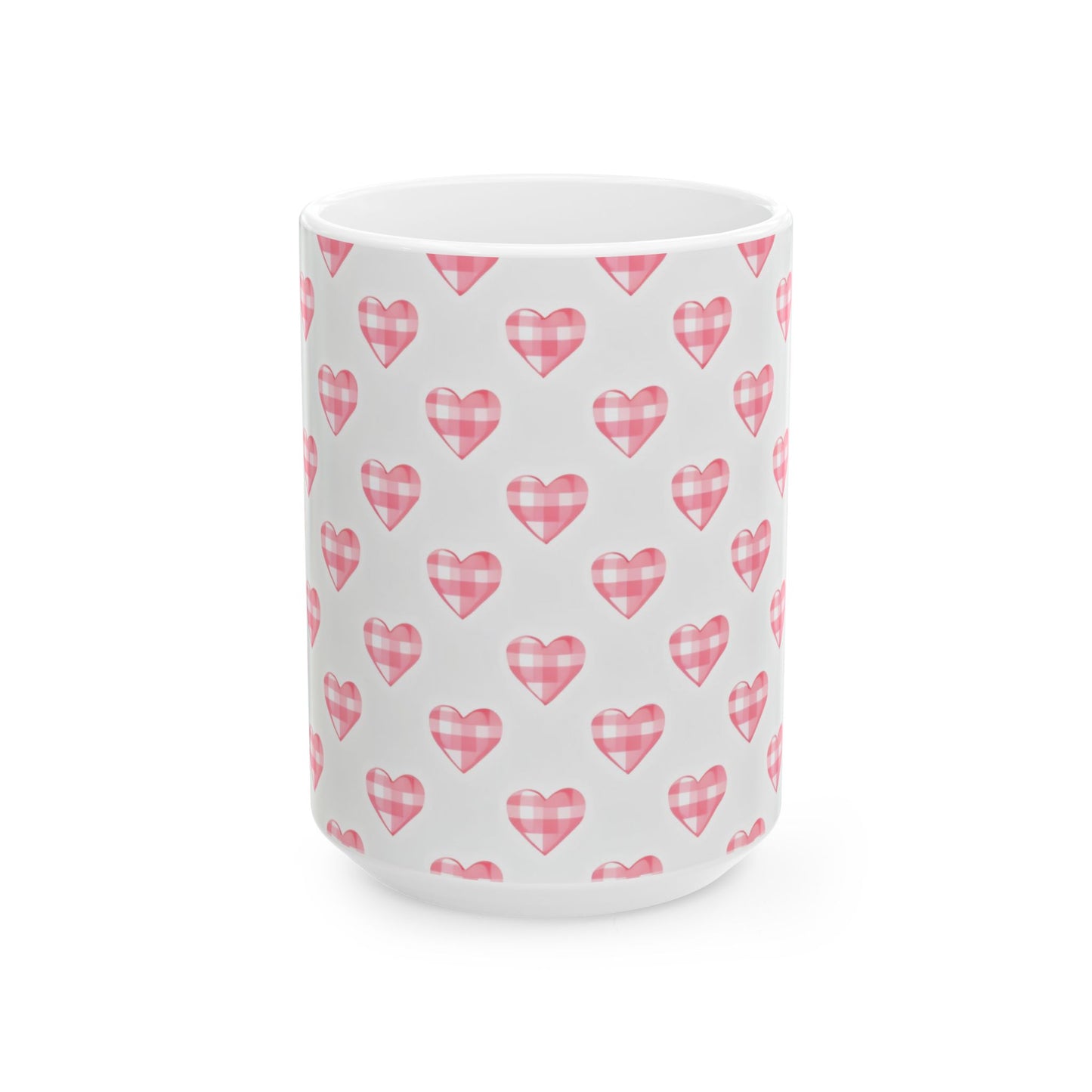 Pink Gingham Heart Ceramic Mug (11oz & 15oz)