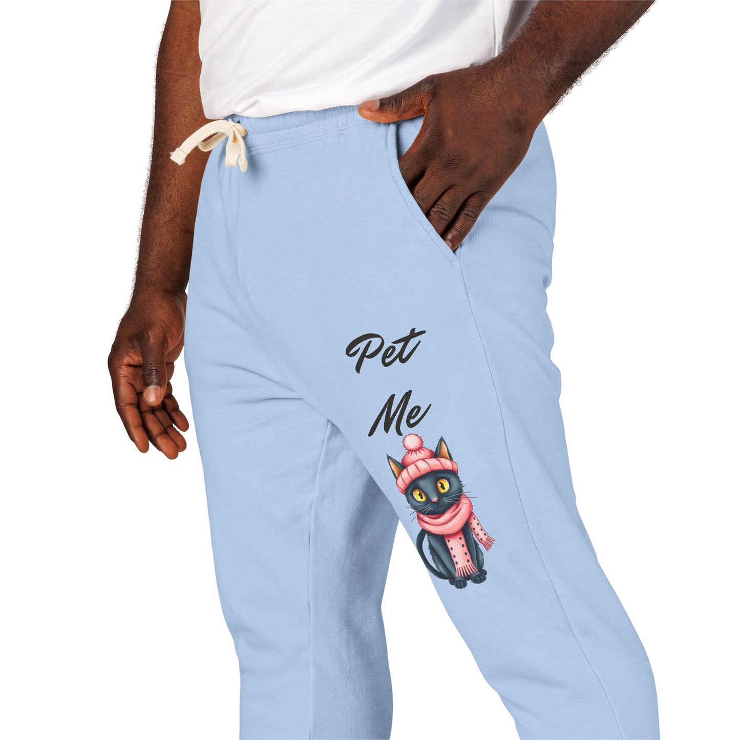 Sweatpants — Colorful Cosmic Cat Graphic "Pet Me" Joggers