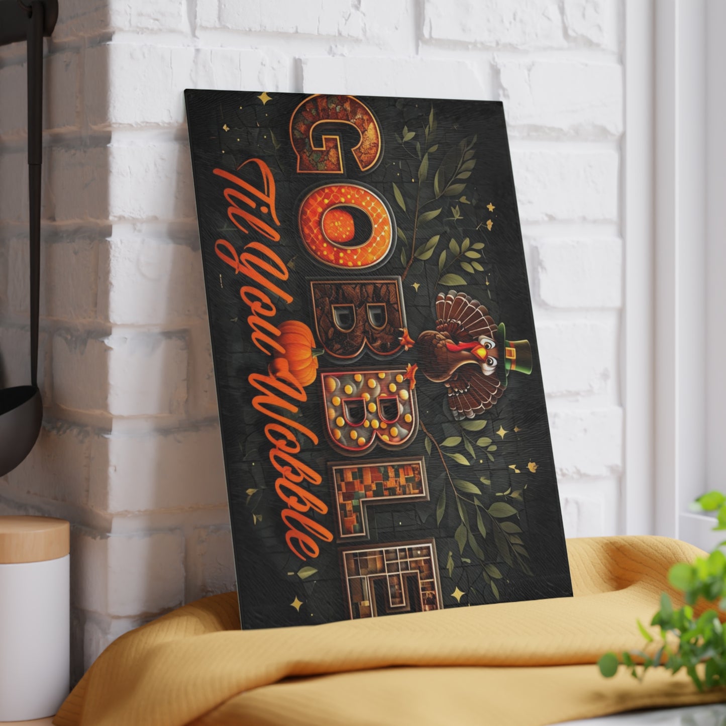 Thanksgiving Glass Cutting Board - Gobble Til You Wobble Design