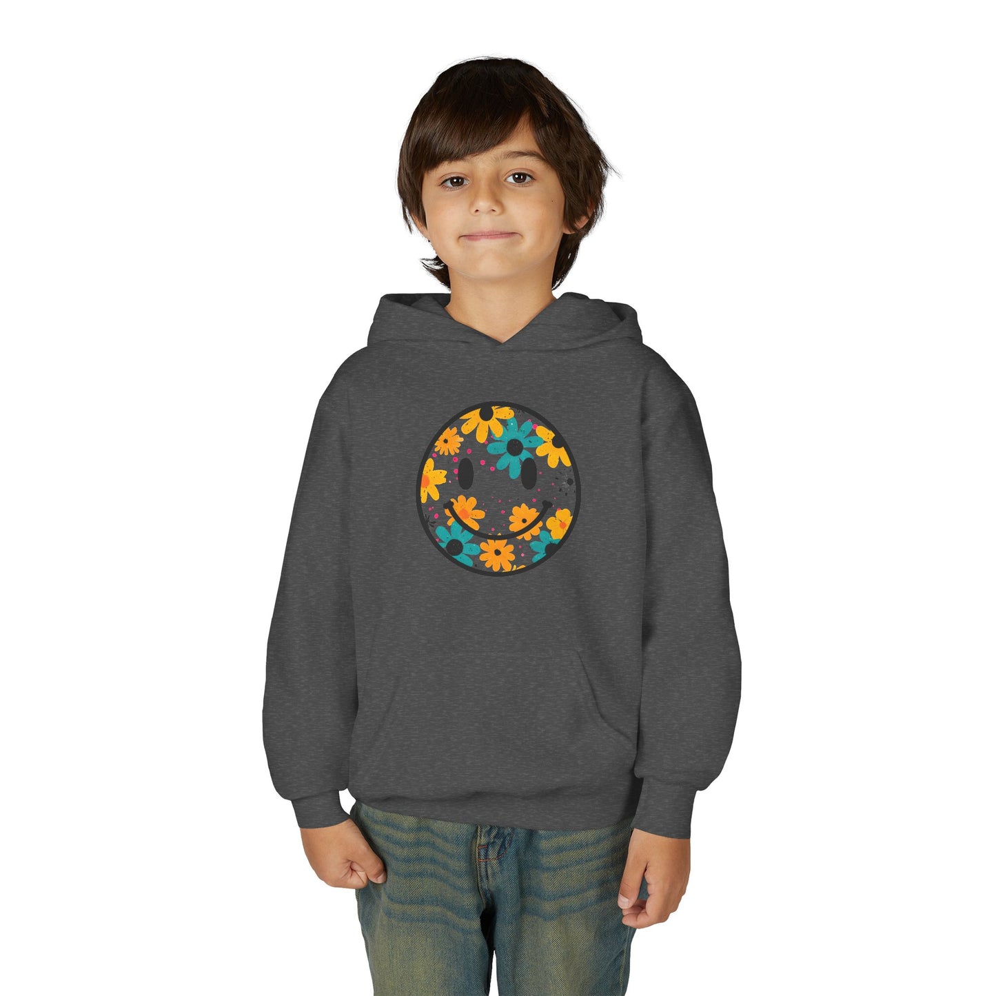 Youth Floral Hoodie – Orange & Teal Flower Circle Design
