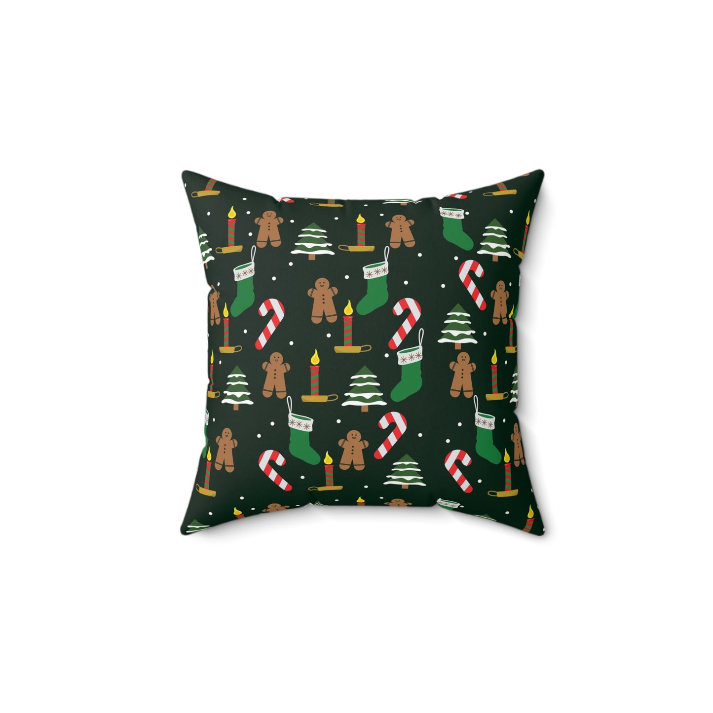 Christmas Pattern Pillow — Gingerbread, Candy Canes & Stockings Holiday Throw Pillow