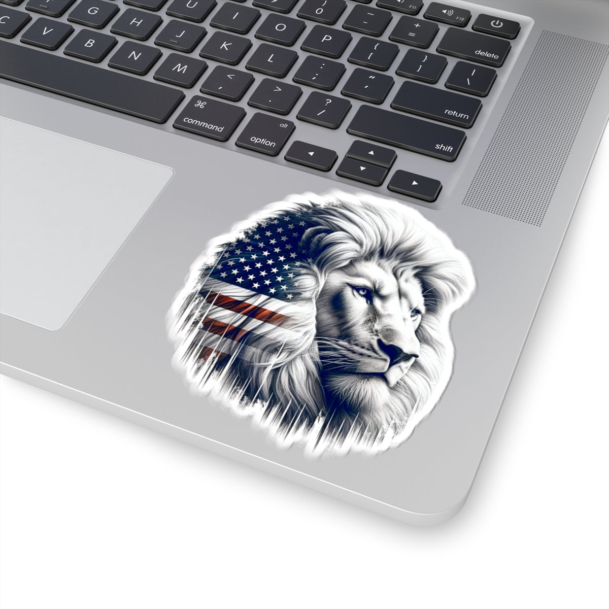 American Flag Lion Kiss-Cut Sticker — Patriotic Lion Decal for Laptop, Water Bottle, Car