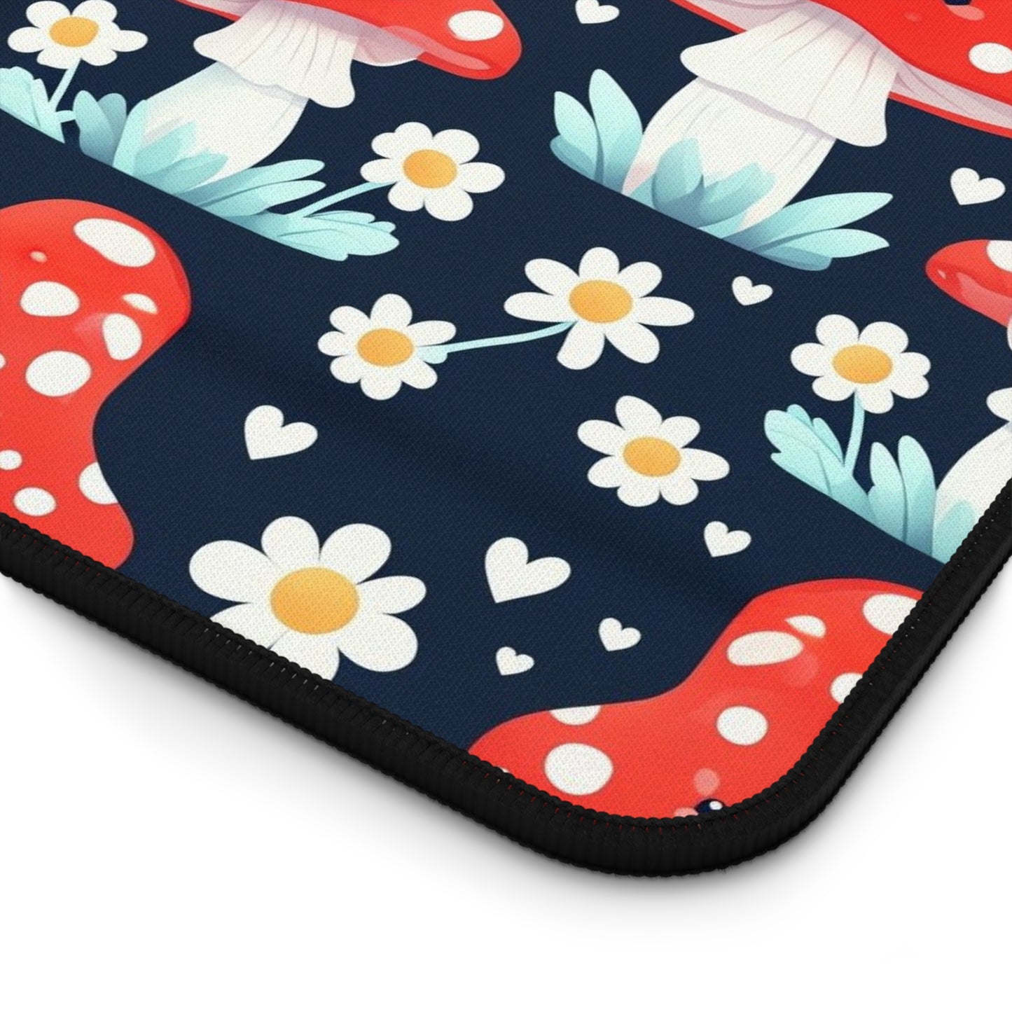 Mushroom & Daisies Desk Mat — Cute Red Toadstool Mousepad for Desk Decor