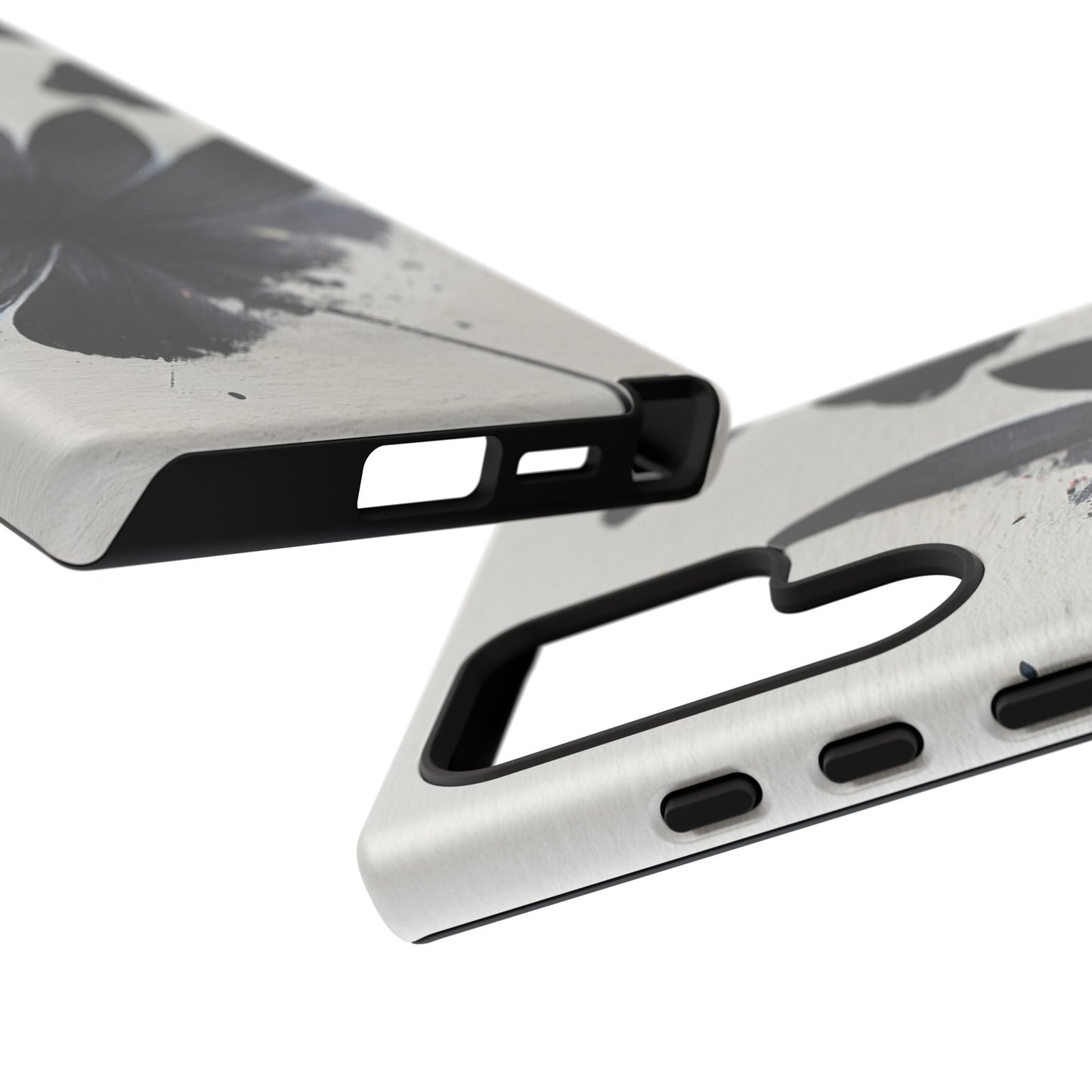 Monochrome Floral Tough Phone Case — Black Ink Flower Protective Cover