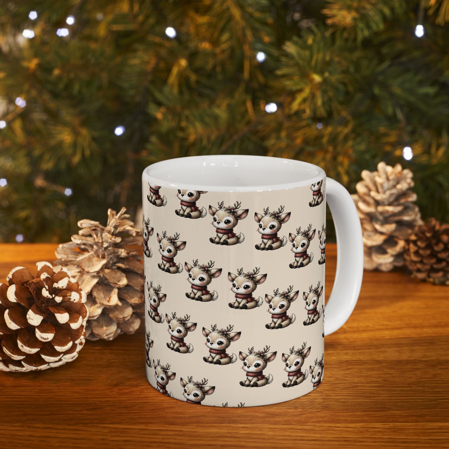 Cute Reindeer Pattern Ceramic Mug – Christmas Holiday Coffee Cup (11oz, 15oz)